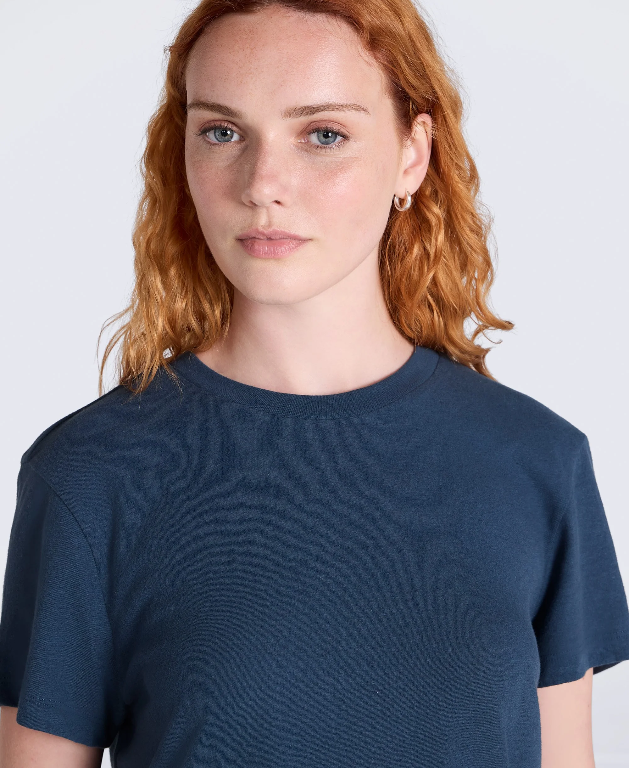 Miley Womens Linen Blend T-Shirt - Navy - Image 3