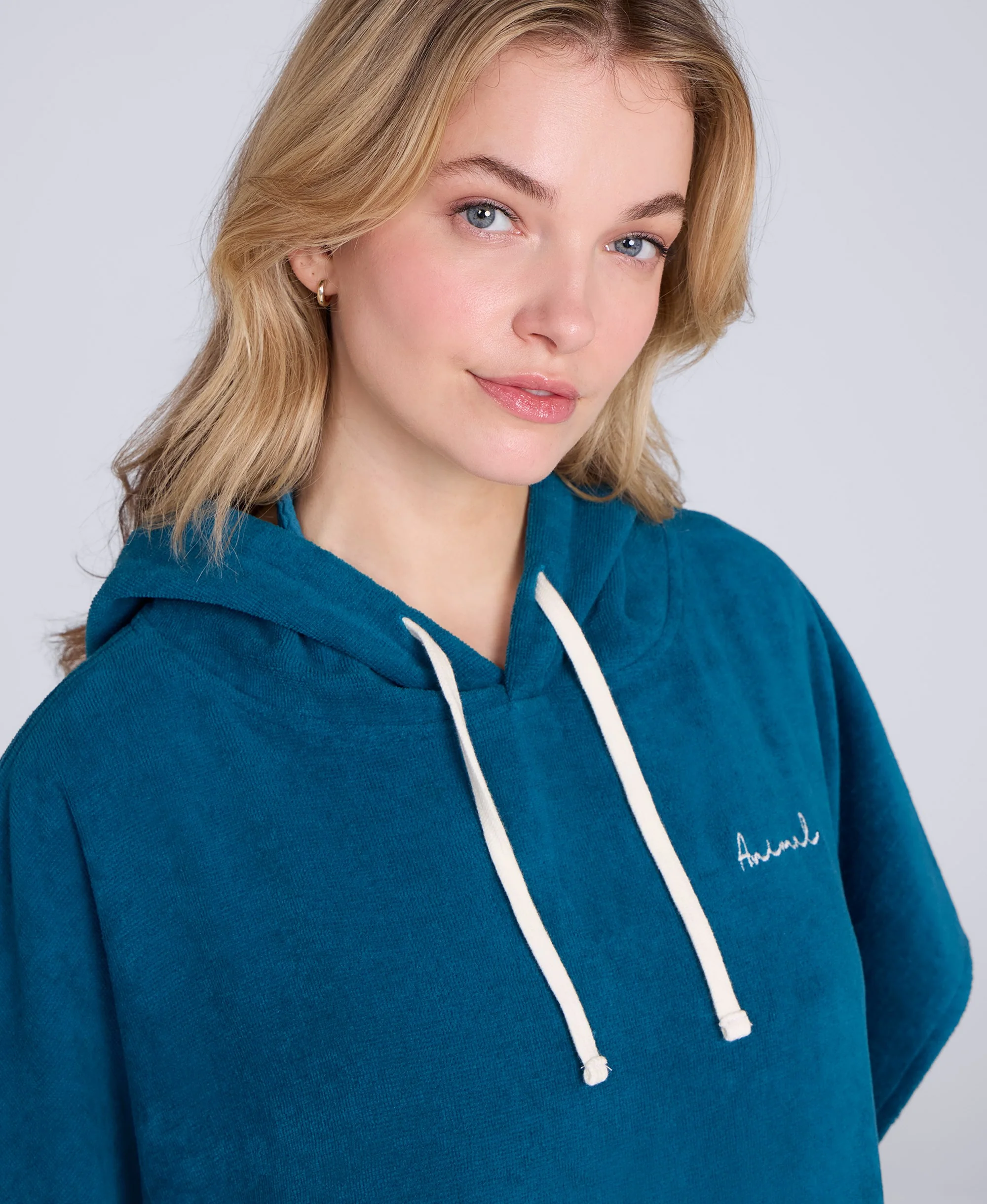 Anna Womens Towelling Poncho - Teal - Image 2