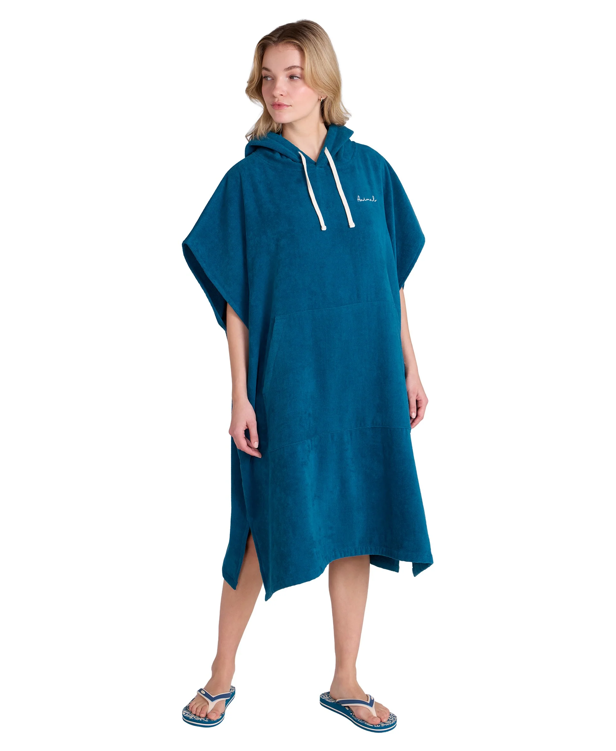 Anna Womens Towelling Poncho - Teal - Image 5