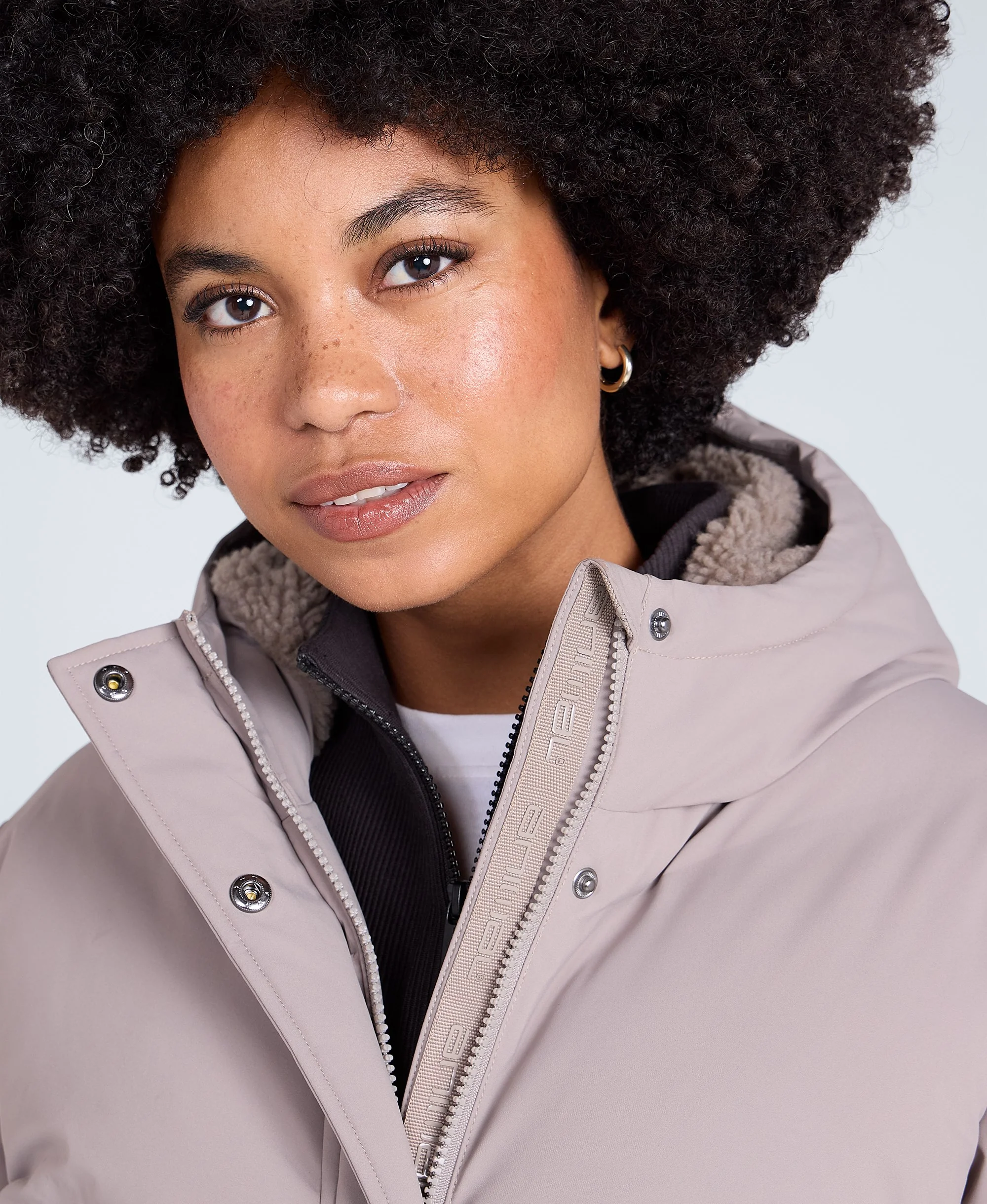 Cocoon Womens Borg Lined Padded Coat - Taupe - Image 4