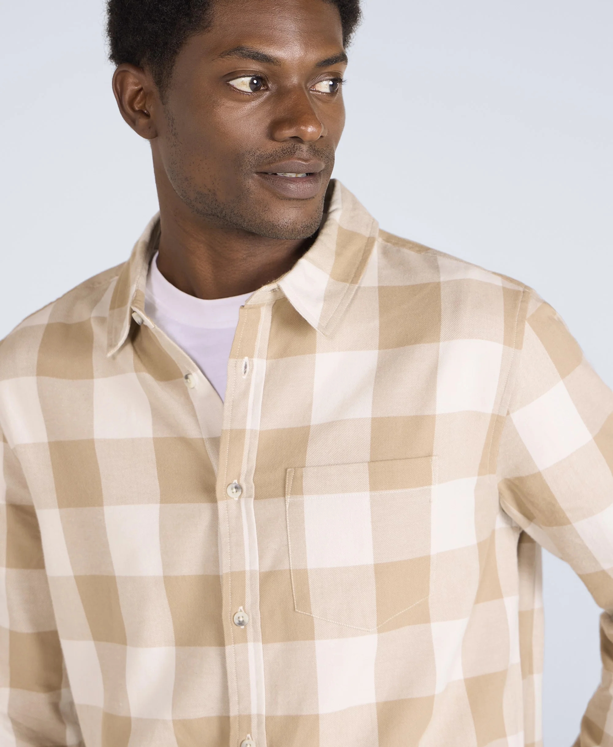 Cove Mens Flannel Shirt - Cream - Image 5
