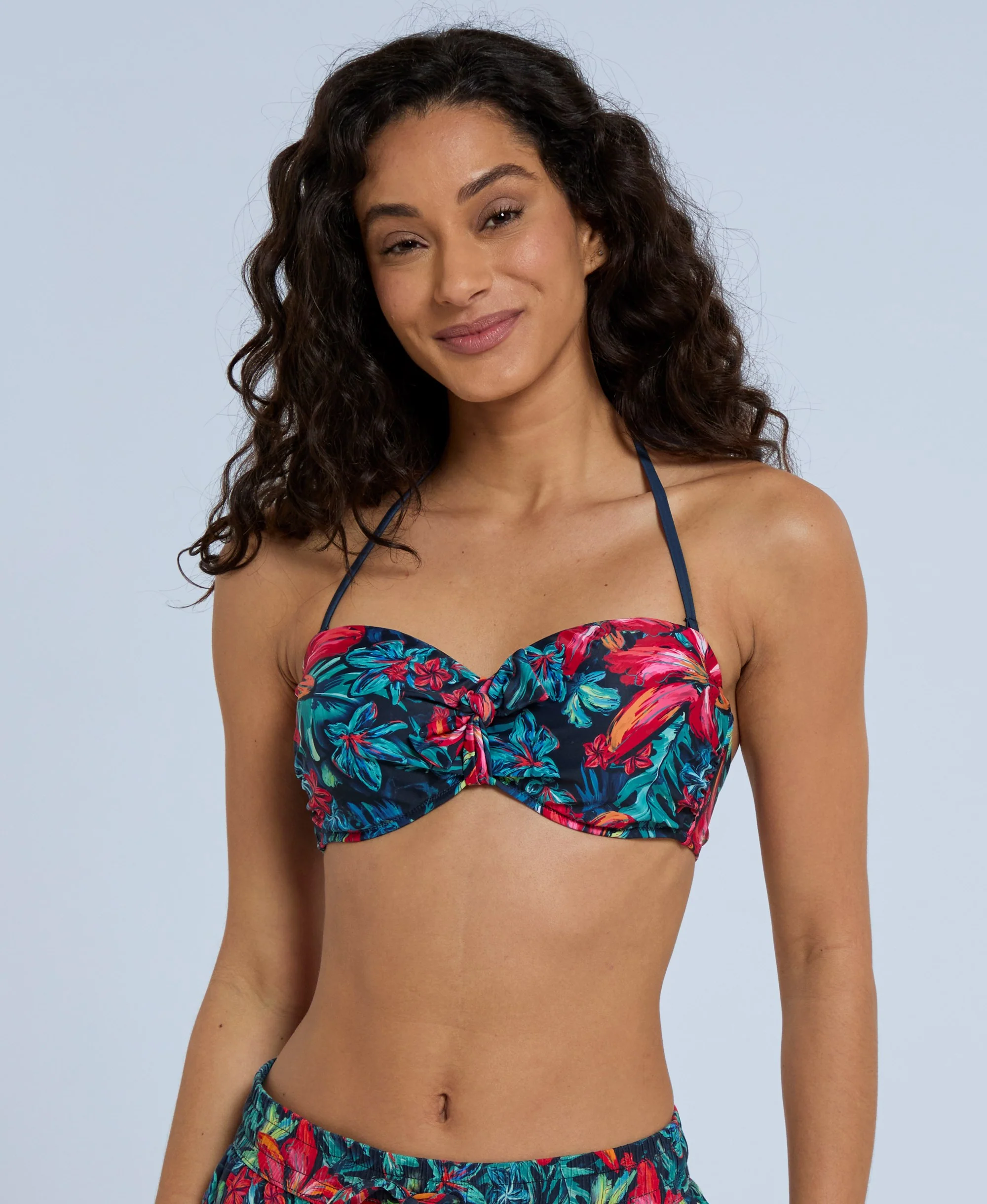 Docks Womens Printed Tie Front Bikini Top - Red - Image 4