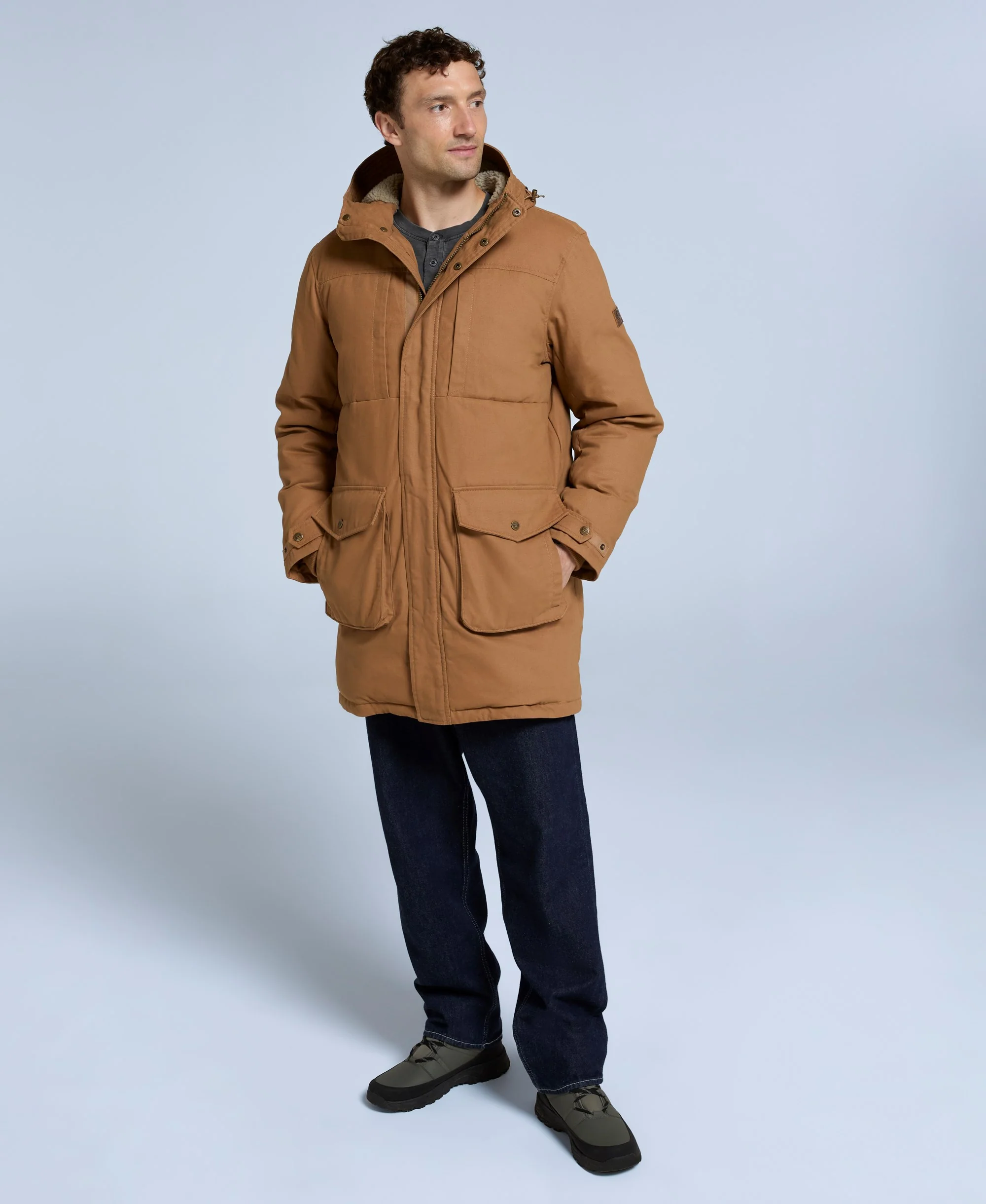 Fistral Mens Borg Lined Parka - Tan - Image 3