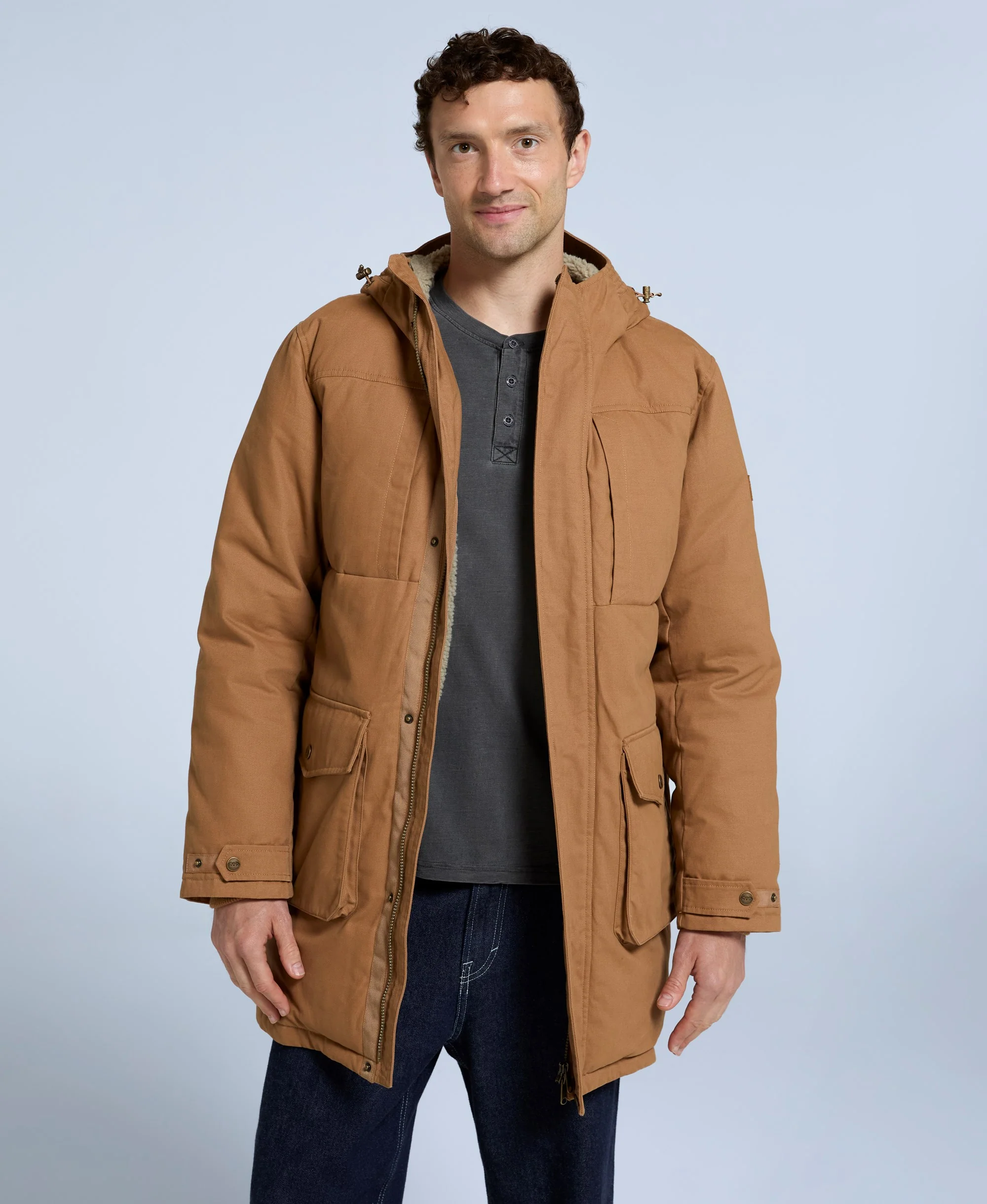 Fistral Mens Borg Lined Parka - Tan - Image 5