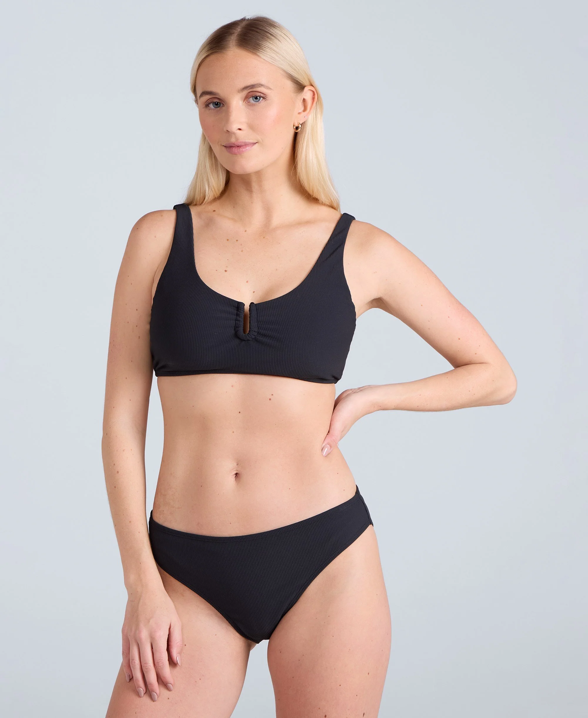 Florence Womens Ribbed Bikini Bottoms - Black - Image 4