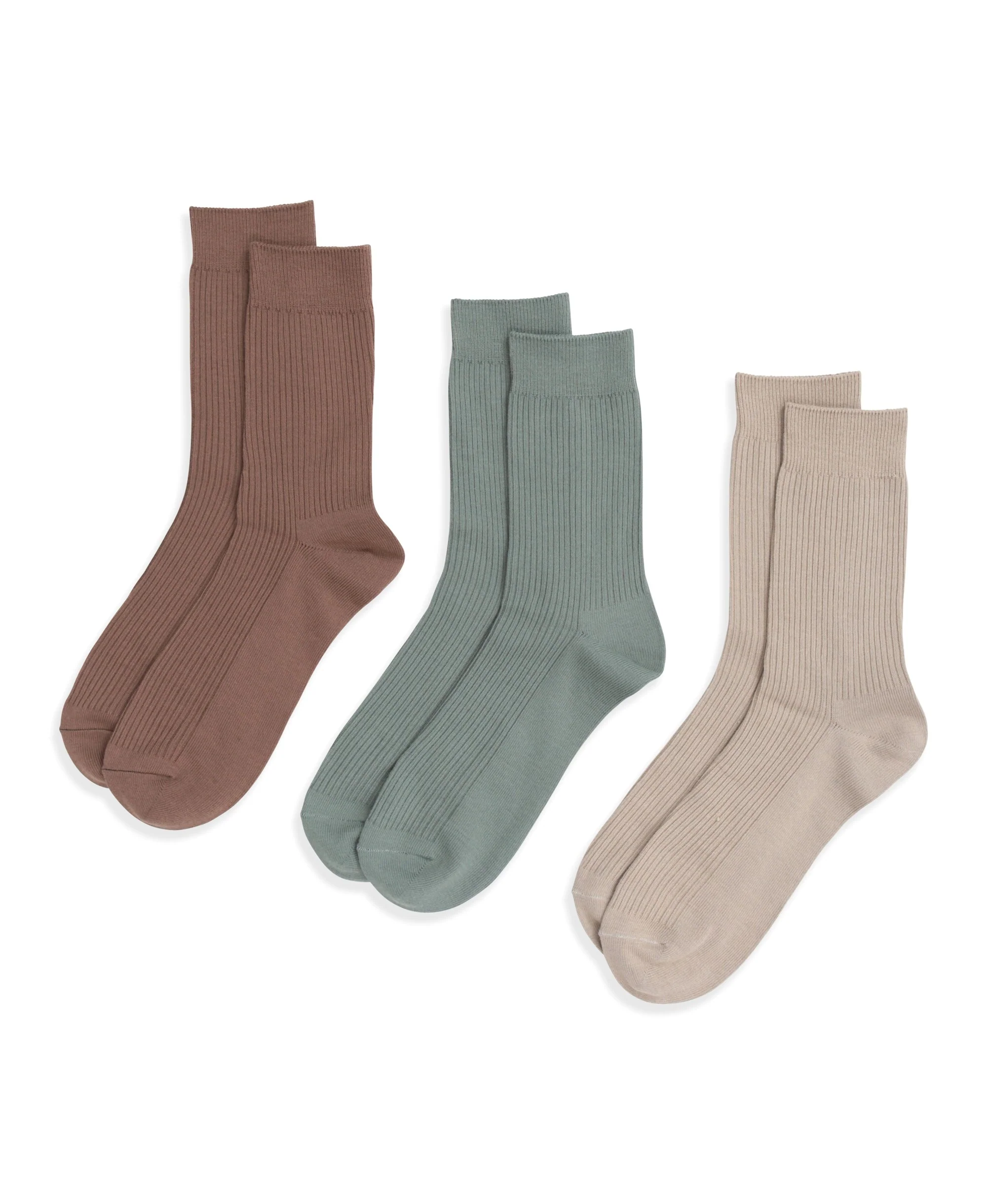 Flynn Mens Ribbed Mid Calf Socks- 3 Pack - Dark Beige - Image 6