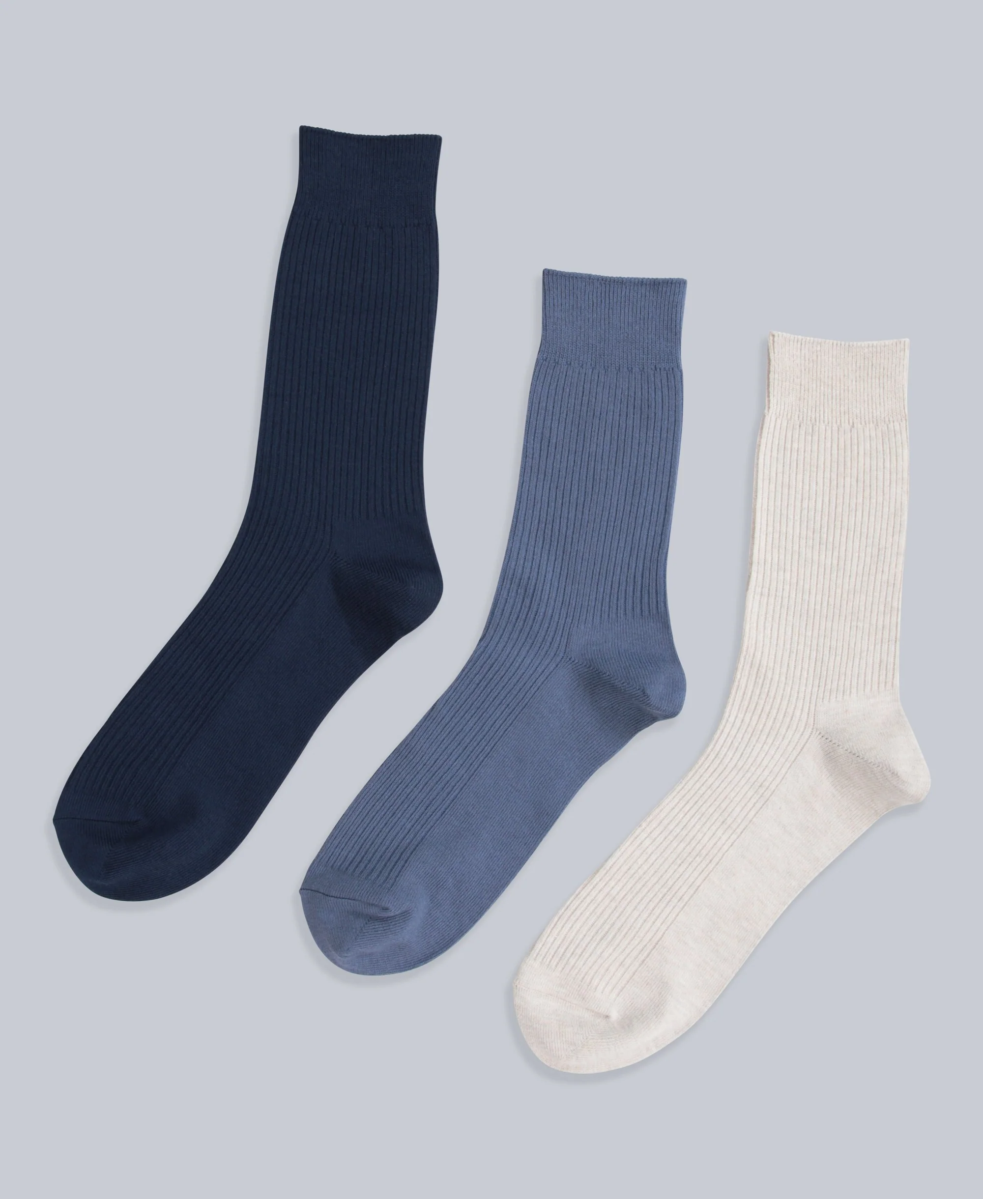 Flynn Mens Ribbed Mid Calf Socks- 3 Pack - Navy