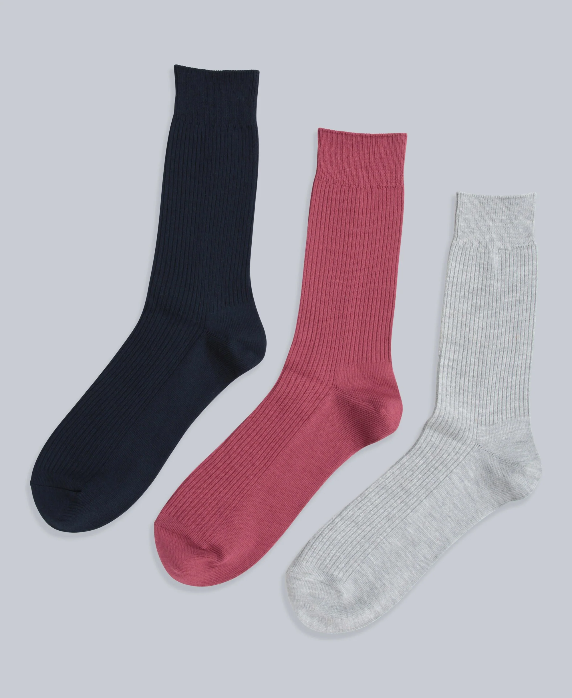 Flynn Mens Ribbed Mid Calf Socks- 3 Pack - Red