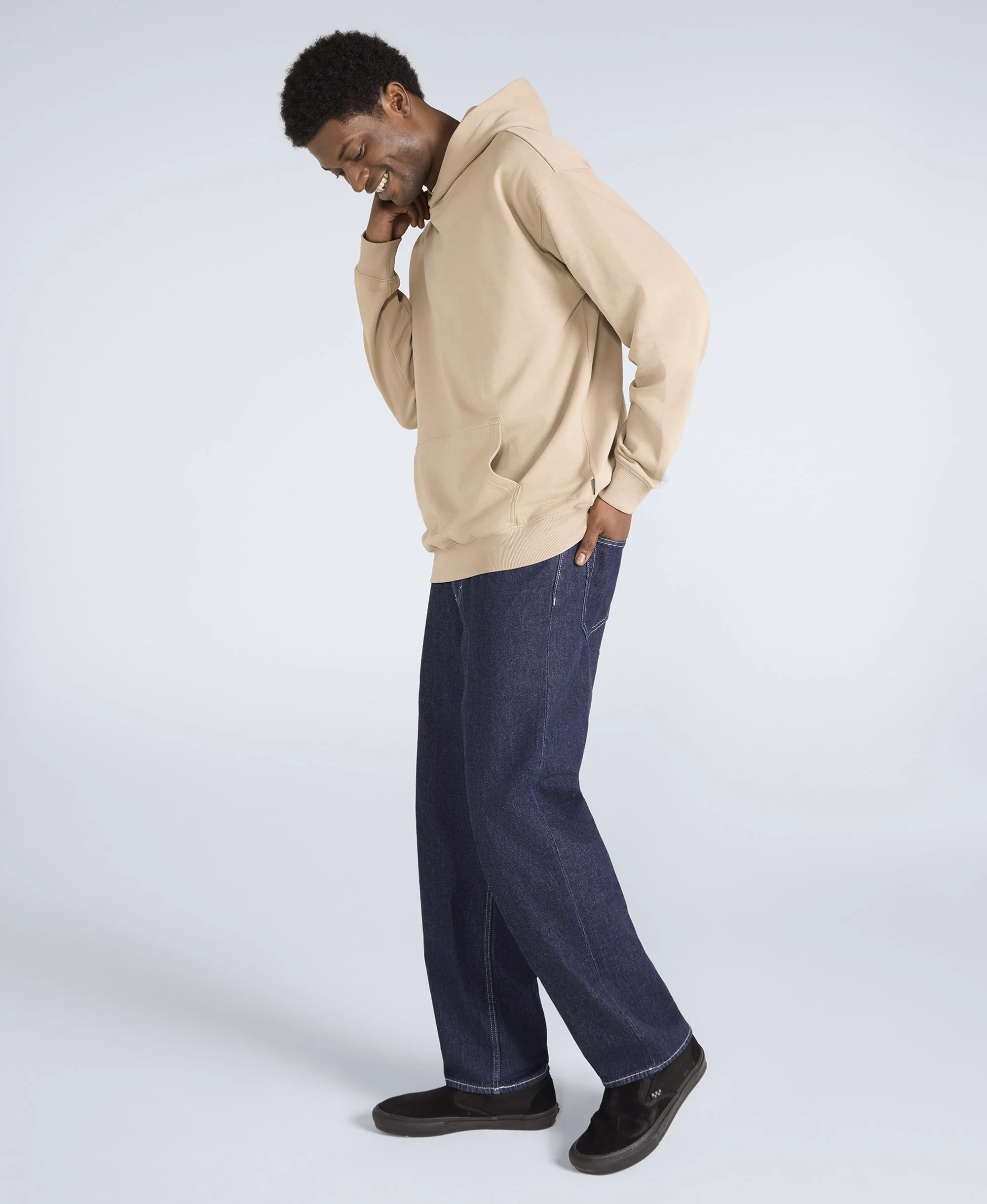 Icon Mens Drop Shoulder Hoodie - Light Beige - Image 2