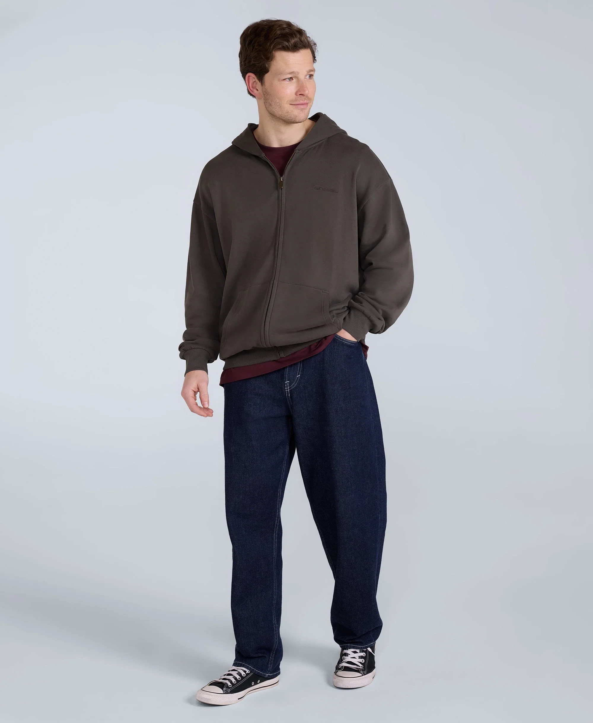 Icon Mens Logo Zip Through Hoodie - Khaki - Image 2