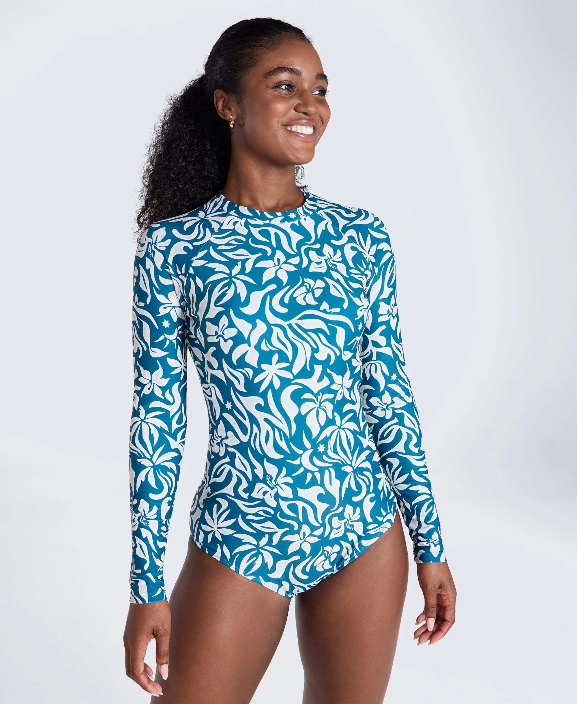 Isabella Womens Long Sleeve Swimsuit - Blue - Image 2