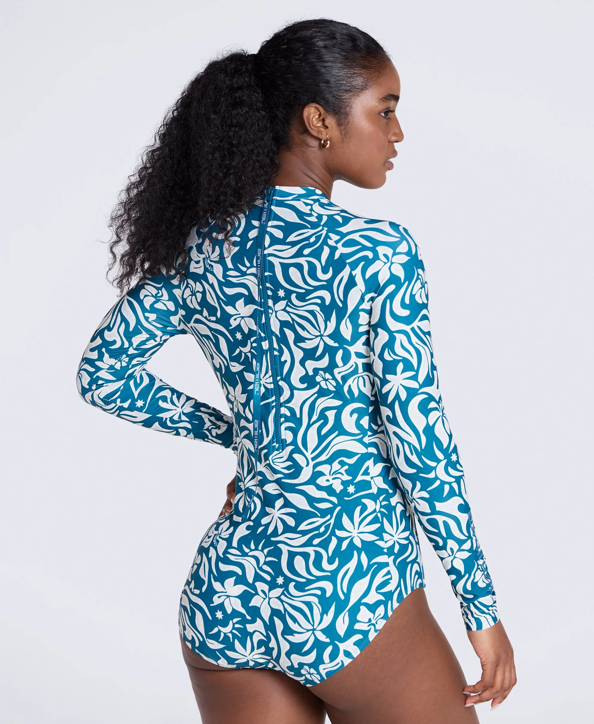 Isabella Womens Long Sleeve Swimsuit - Blue - Image 5