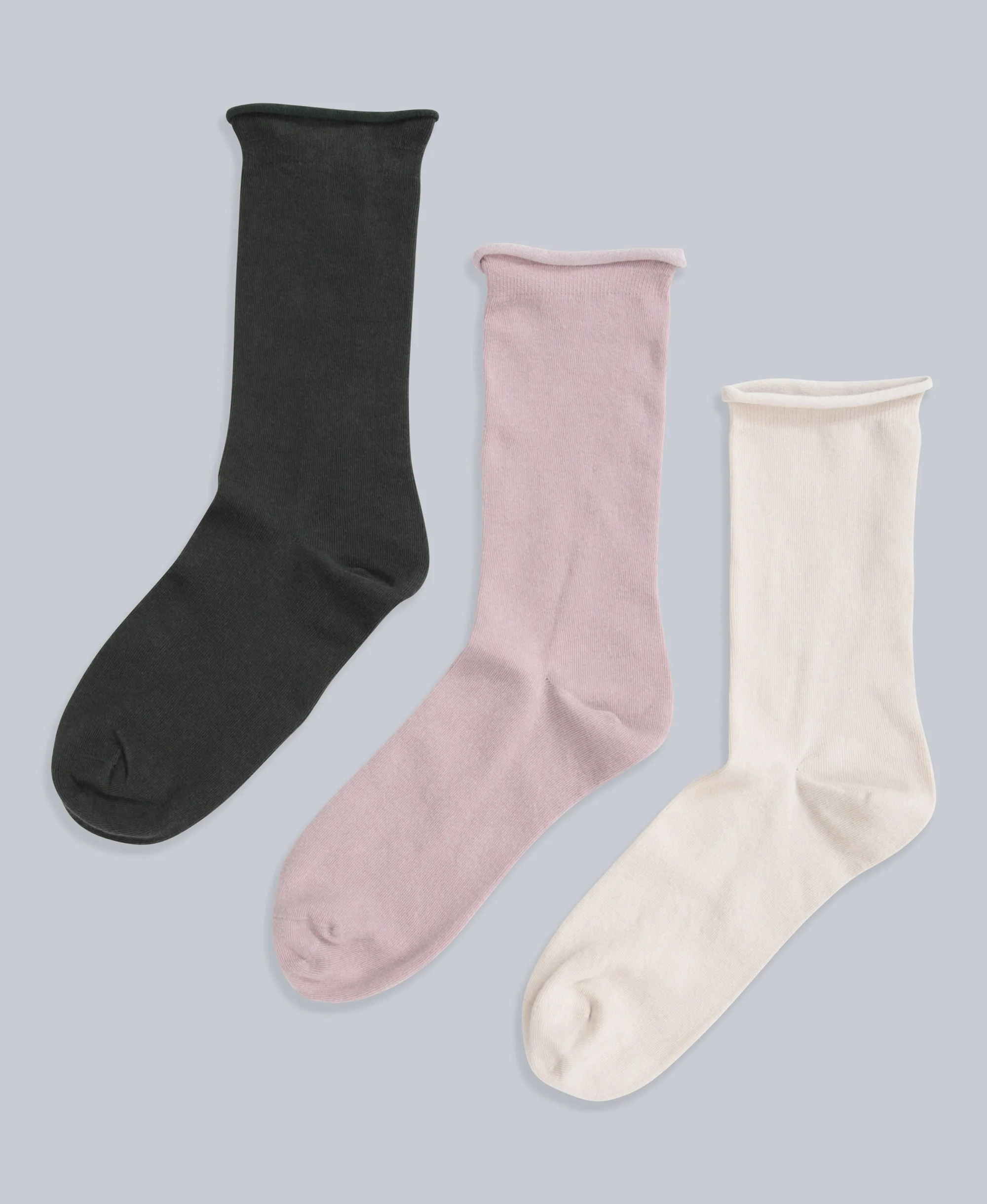 Isla Womens Roll Hem Mid Calf Socks- 3 Packs - Green - Image 2