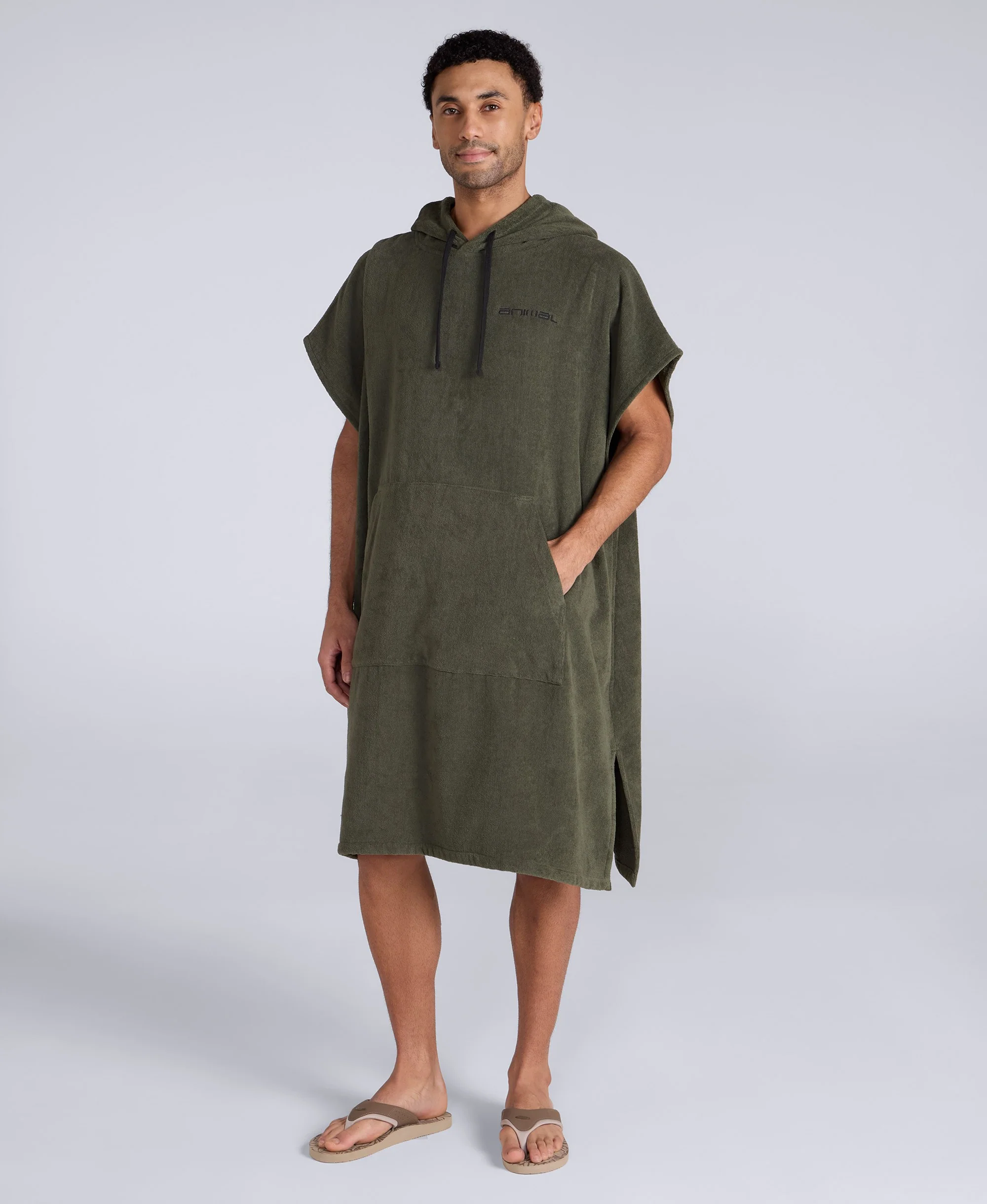 Jacob Mens Towelling Poncho - Khaki