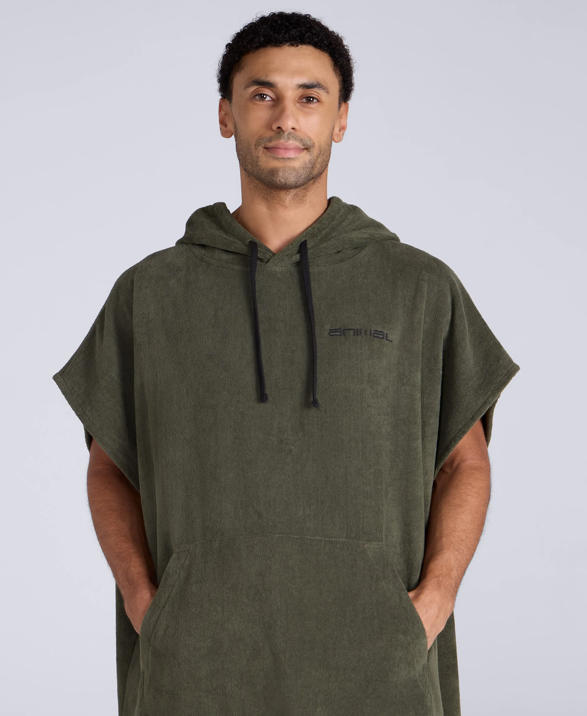 Jacob Mens Towelling Poncho - Khaki - Image 2