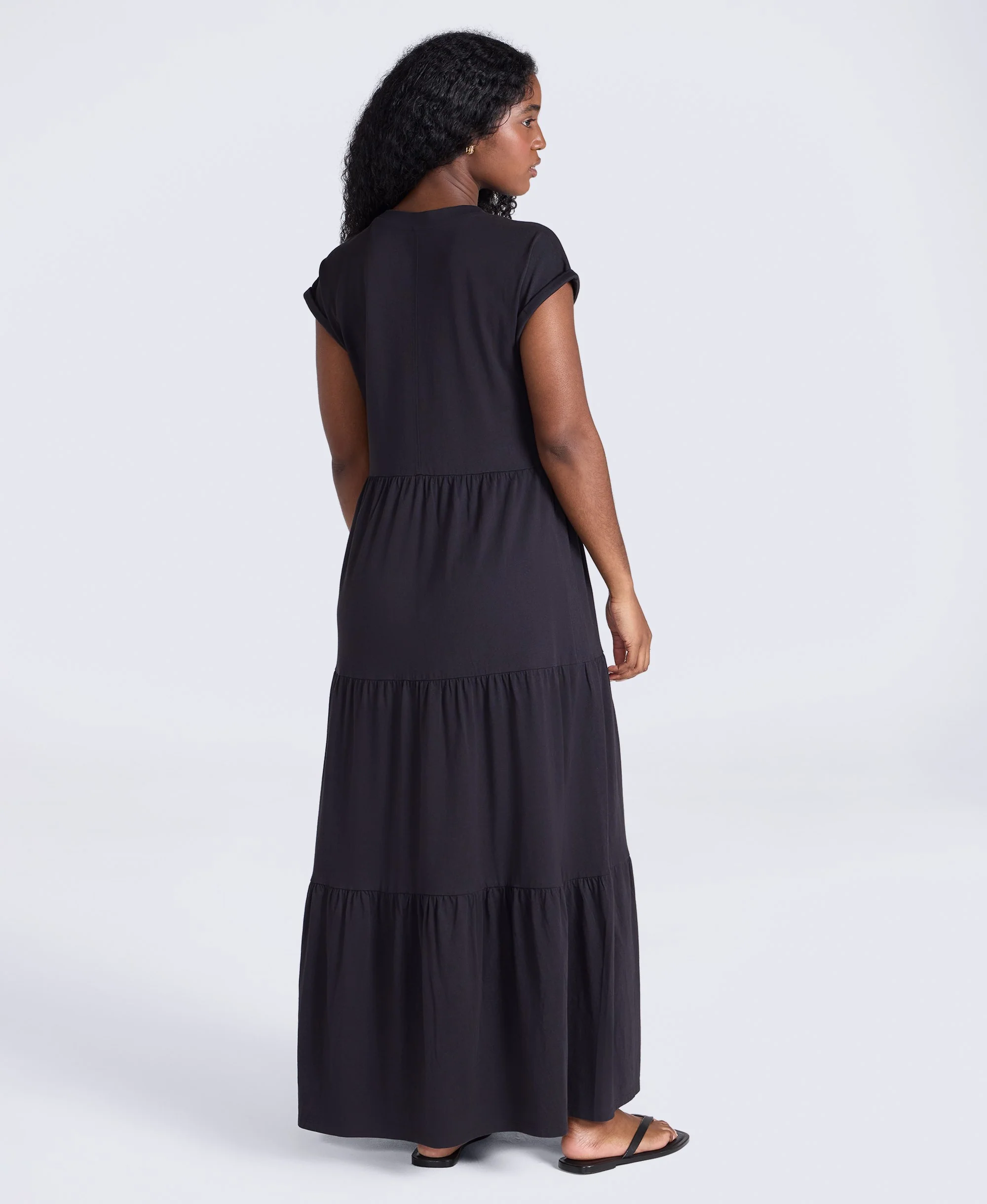 Jersey Womens Maxi Tiered Dress - Black - Image 4