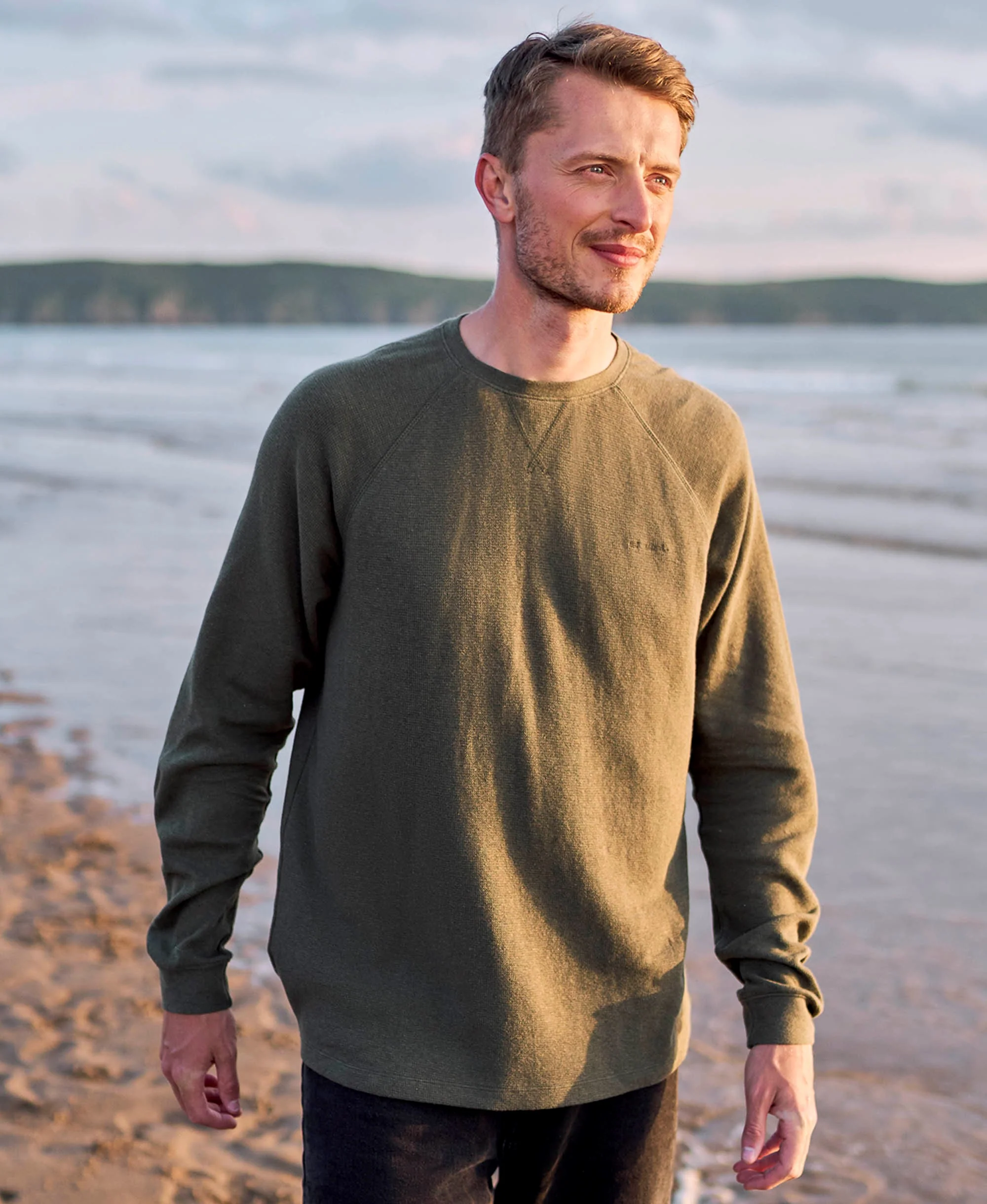 Jude Mens Waffle Long Sleeve T-Shirt - Khaki