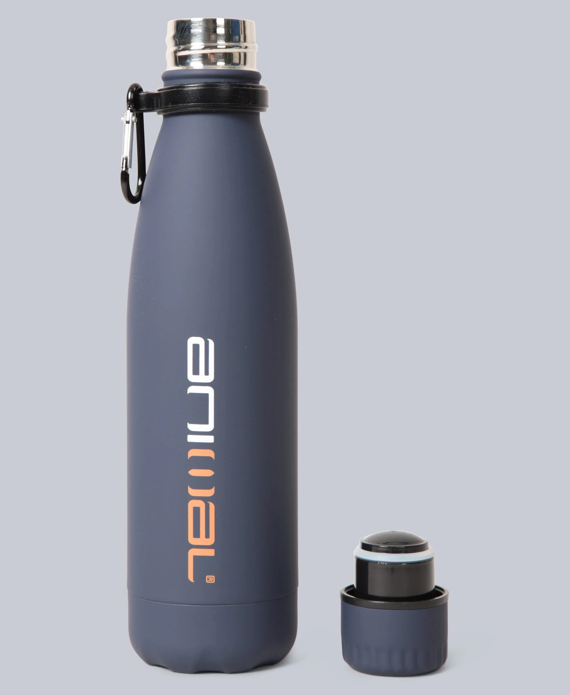 Rubber Water Bottle with Karabiner - 480ml - Navy - Image 3