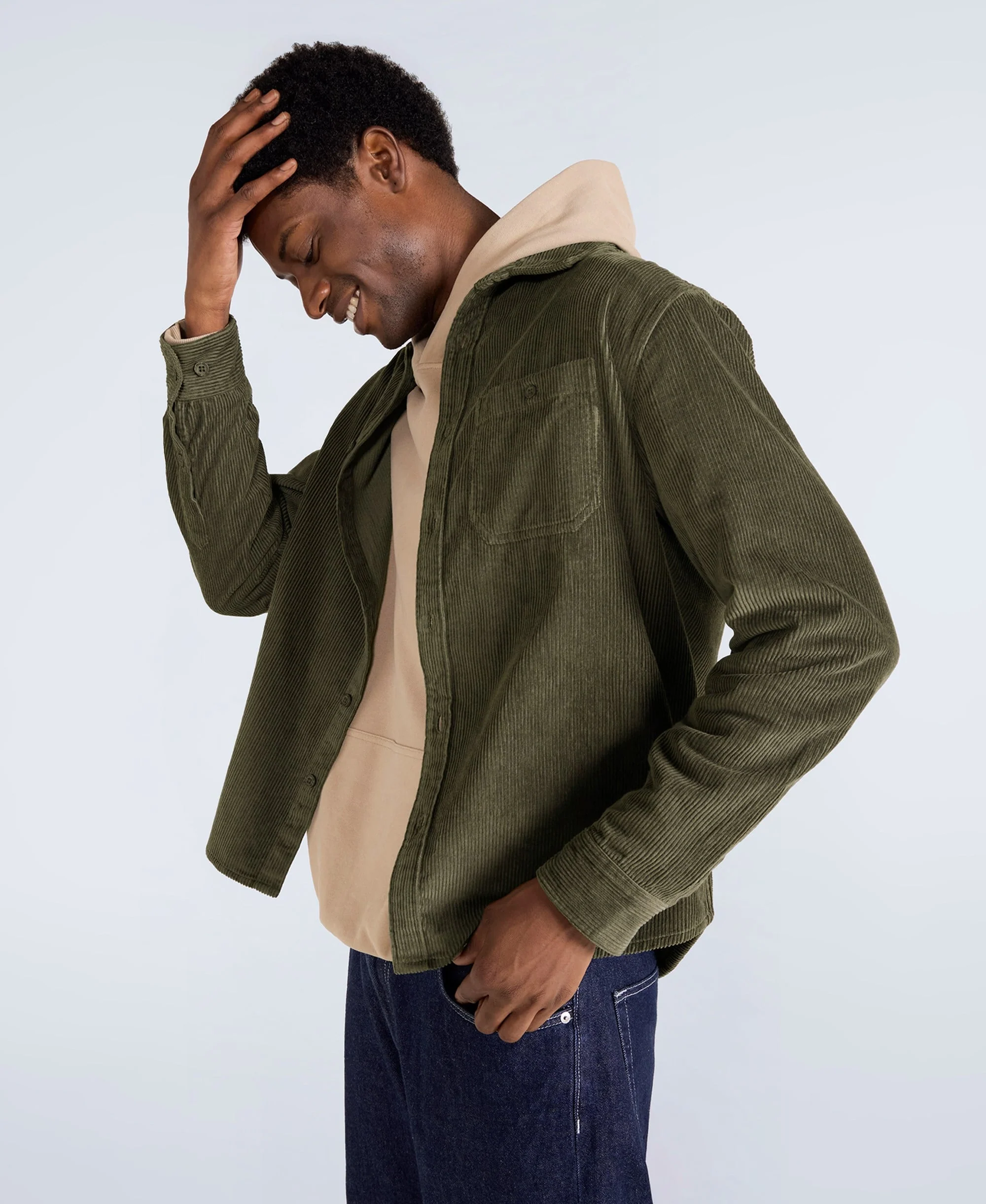 Lewis Mens Cord Shirt - Khaki - Image 4