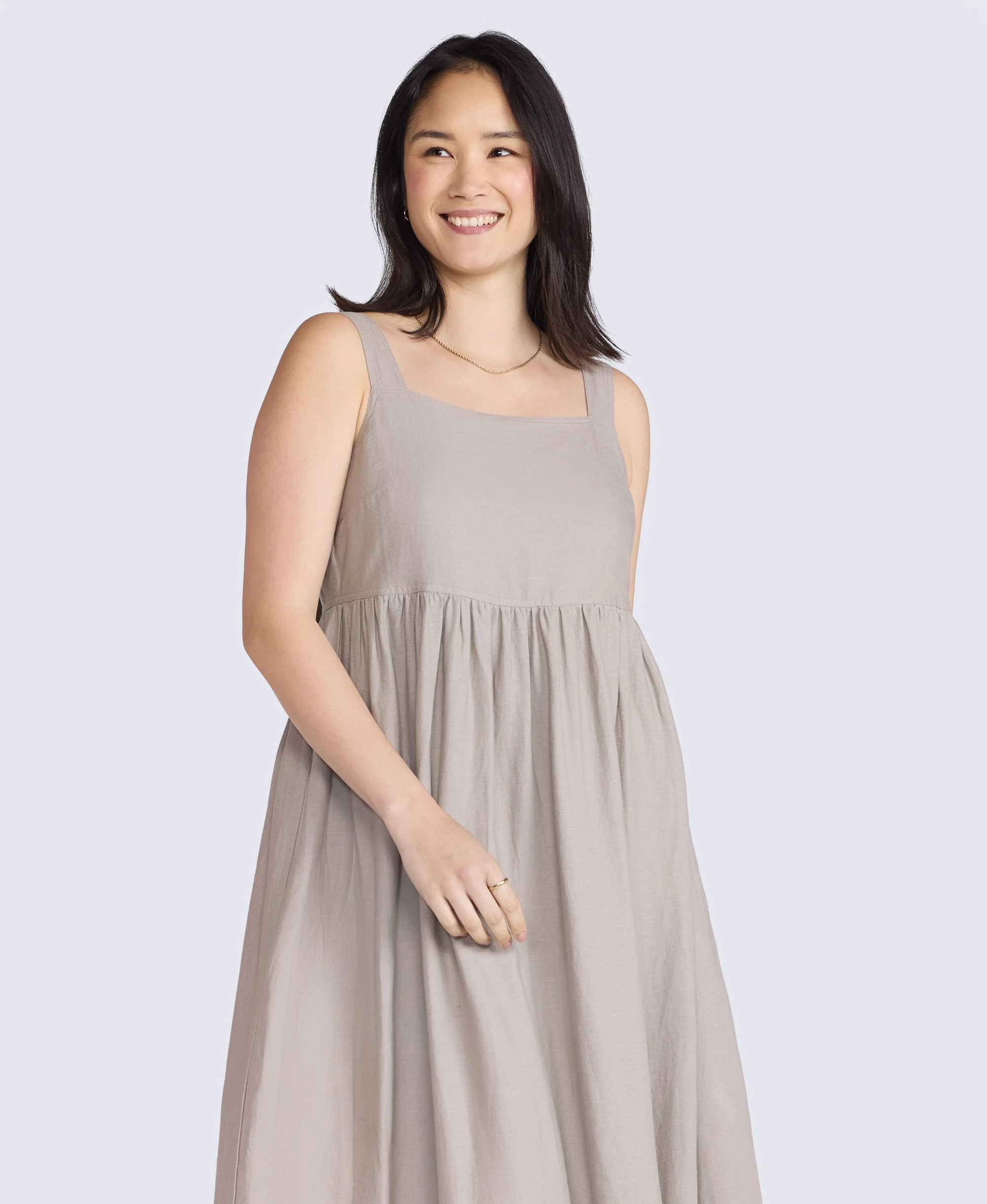 Linen Womens Midi Dress - Taupe - Image 2
