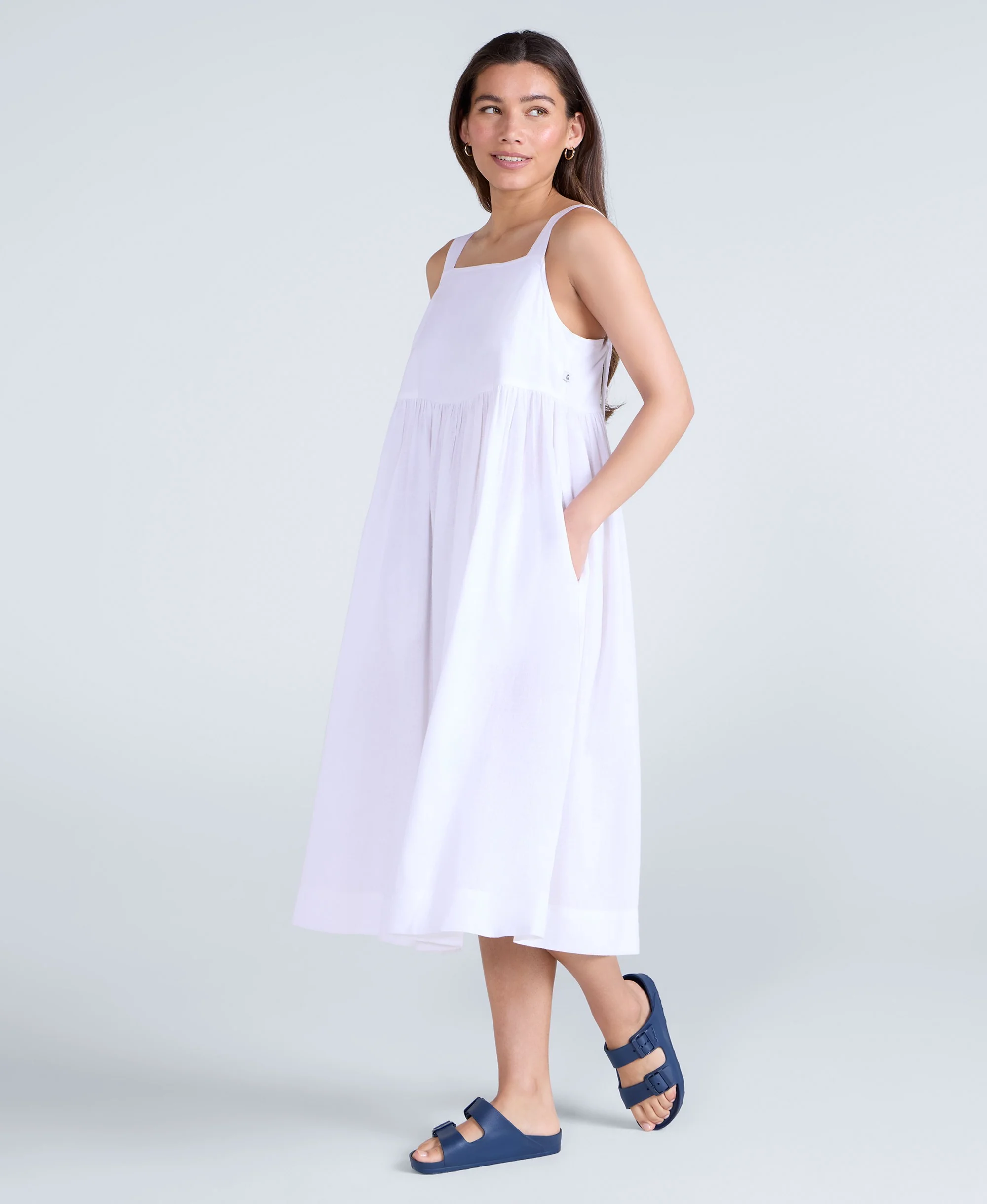 Linen Womens Midi Dress - White - Image 4