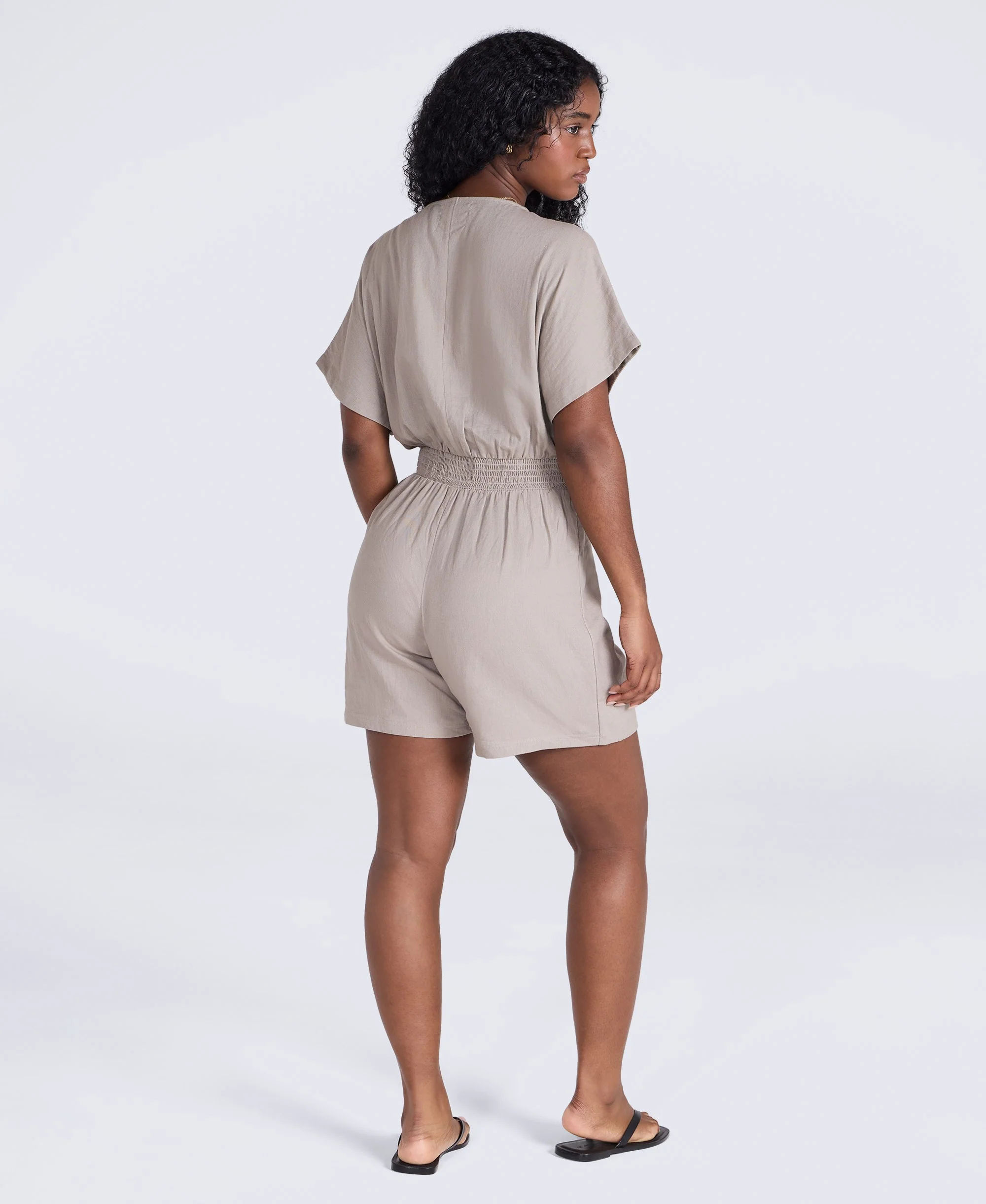 Linen Womens Wrap Playsuit - Taupe - Image 4