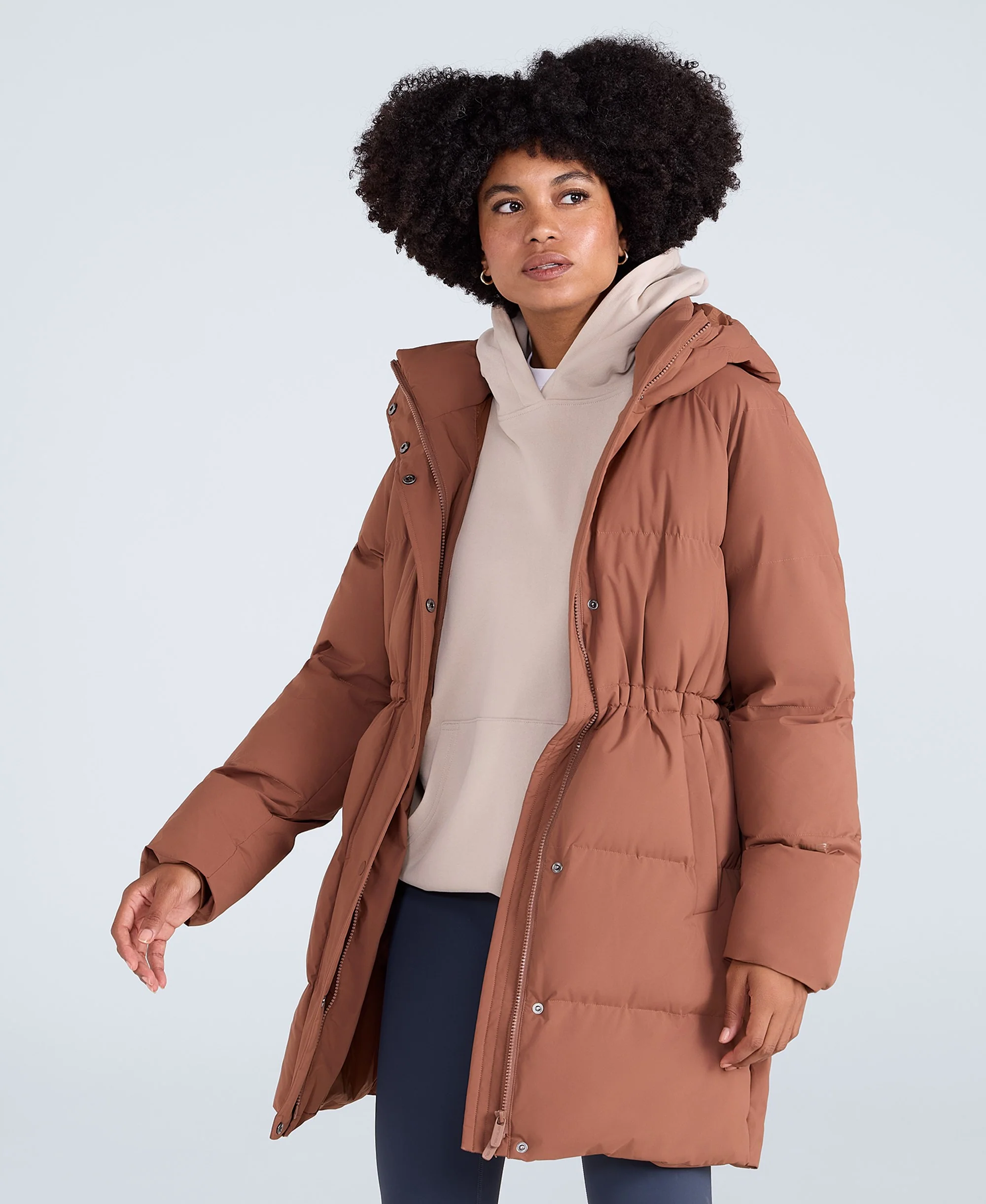 Maggie Womens Waisted Baffle Coat - Rust - Image 2