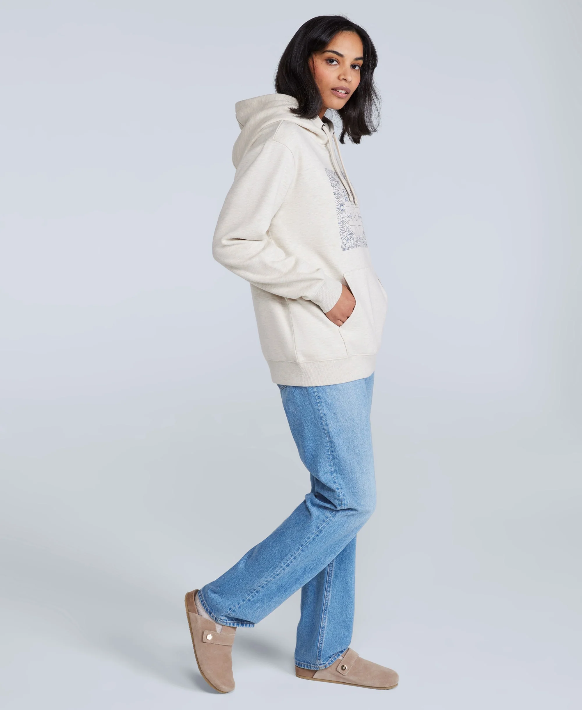 Maya Womens Graphic Hoodie - Light Beige - Image 4