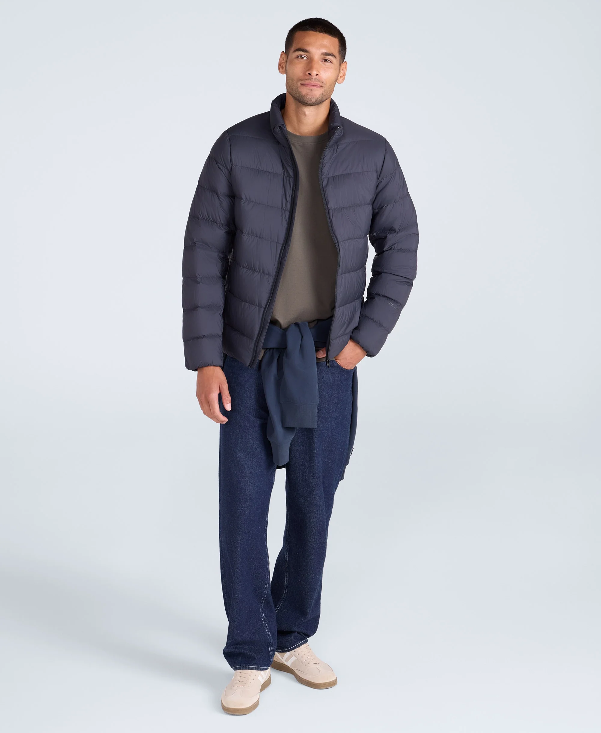 Mens Lightweight Down Packable Jacket - Black - Image 2