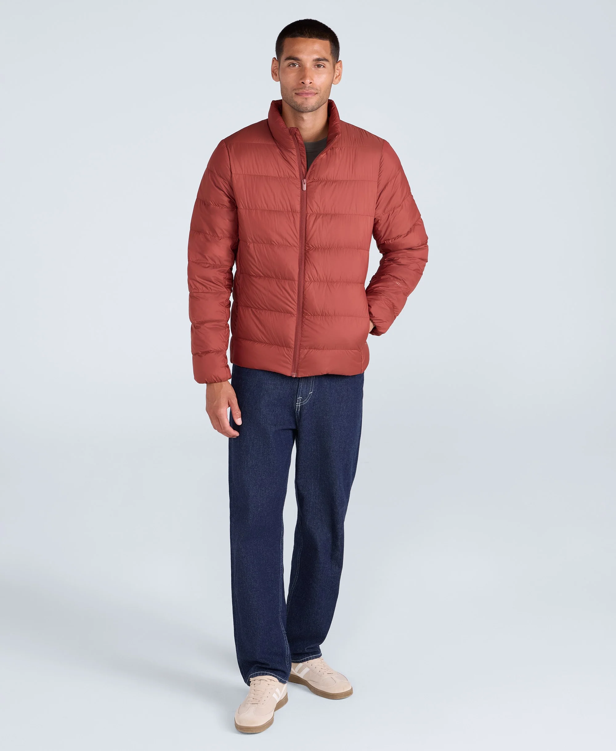 Mens Lightweight Down Packable Jacket - Red - Image 2
