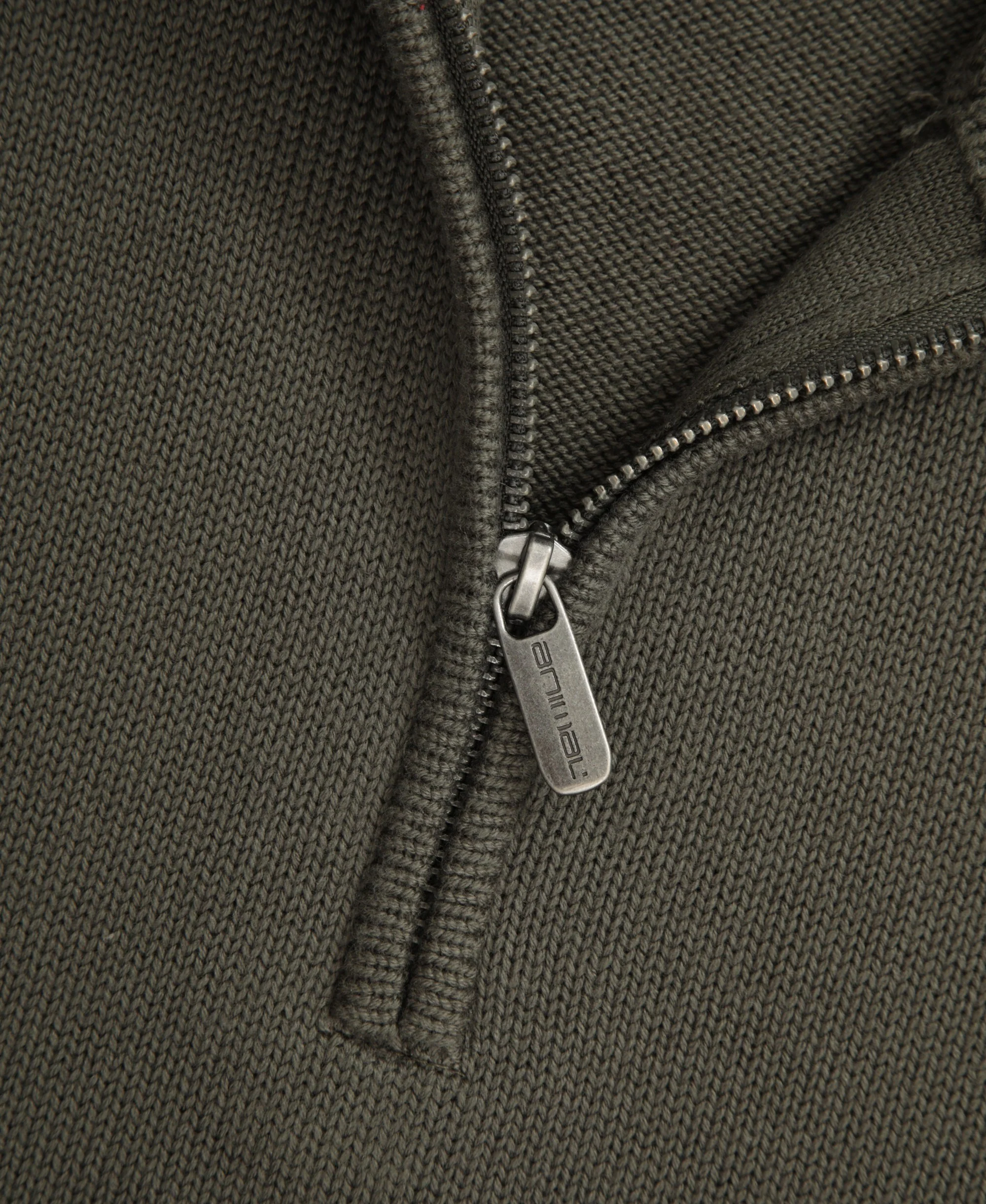 Mens Ribbed Quarter Zip Jumper - Khaki - Image 9