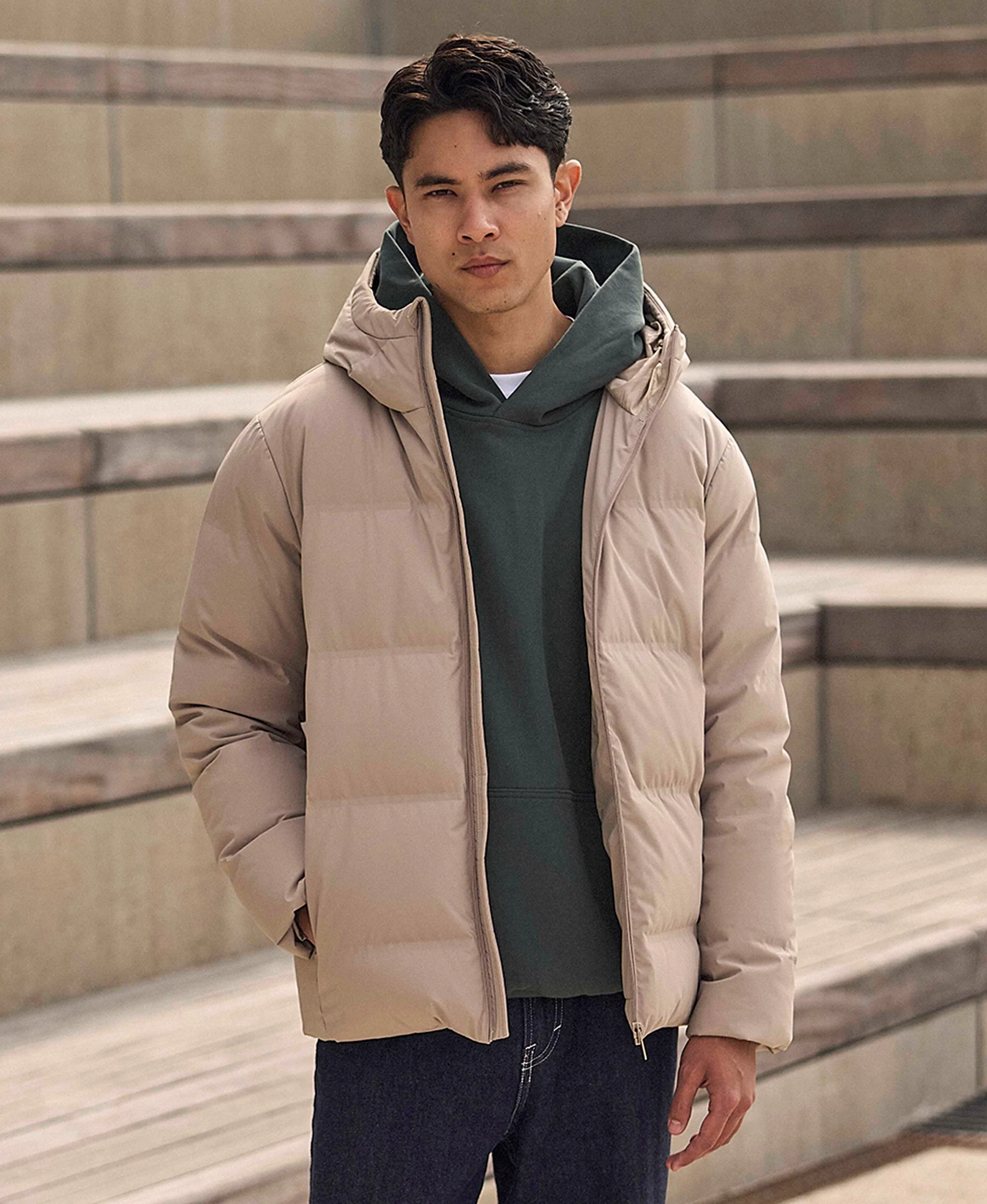 Mens Tech Down Heat Sealed Jacket - Beige