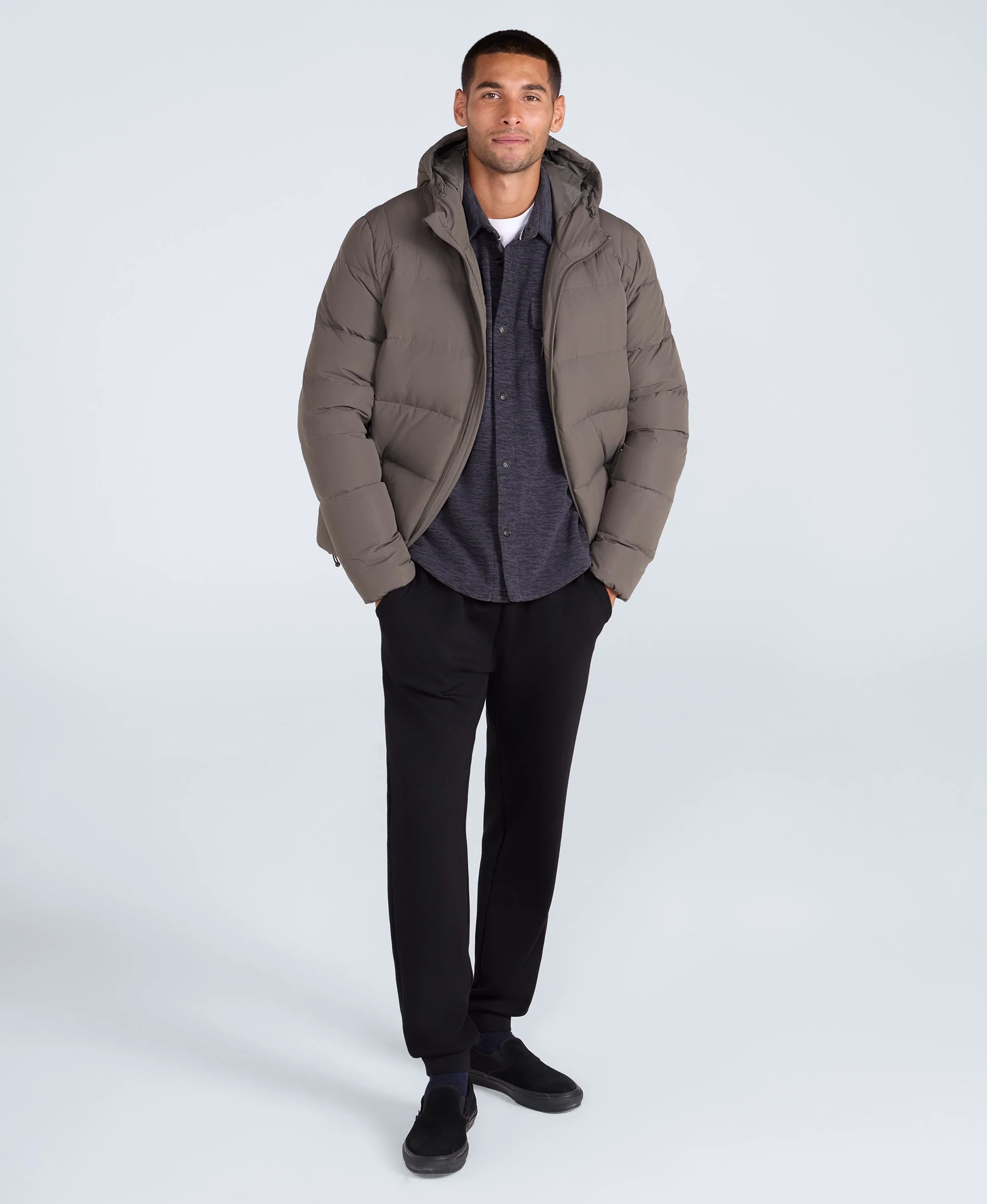 Mens Tech Down Mid Weight Jacket - Dark Khaki - Image 2