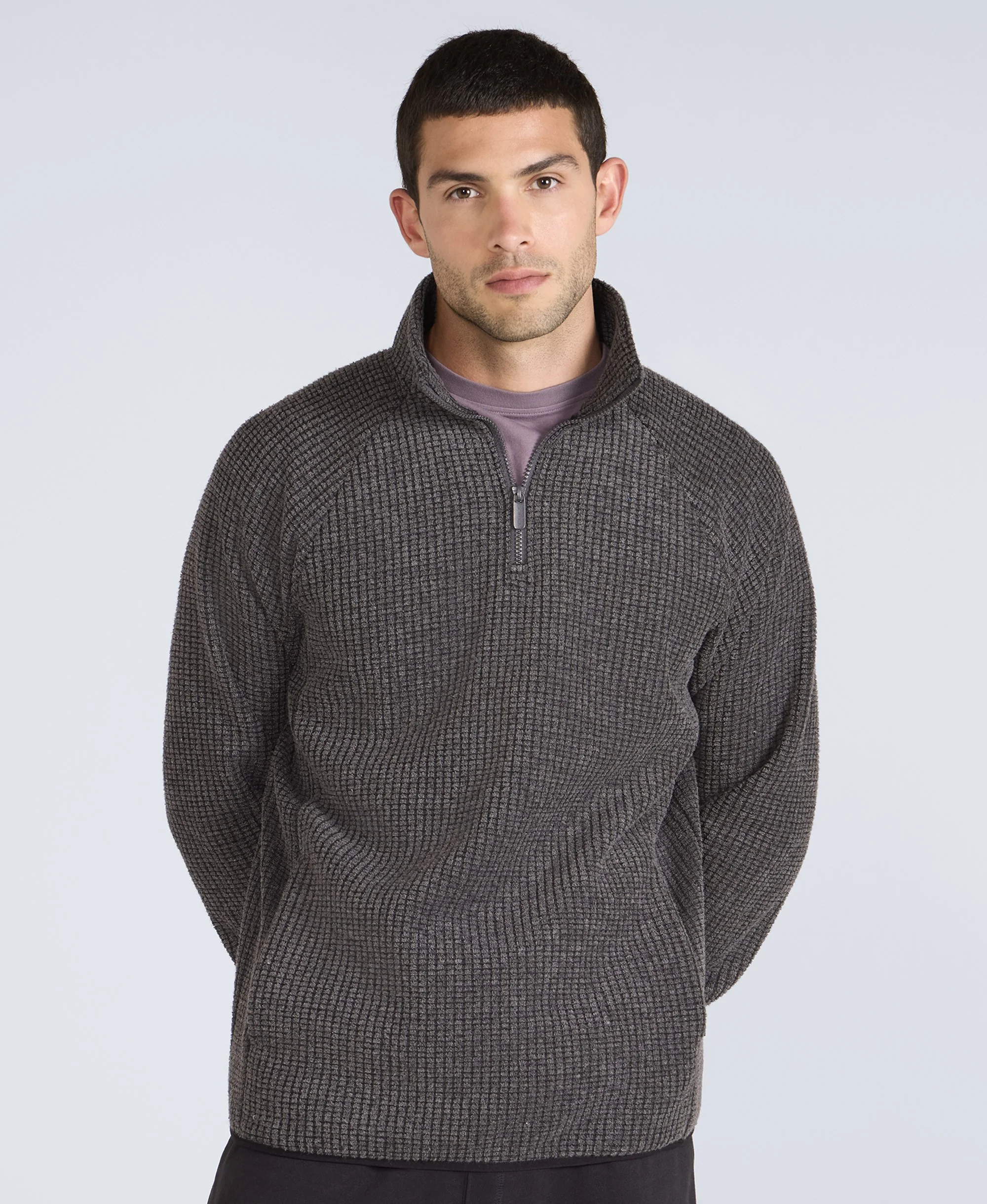 Mens Textured Half-Zip Fleece - Charcoal - Image 2