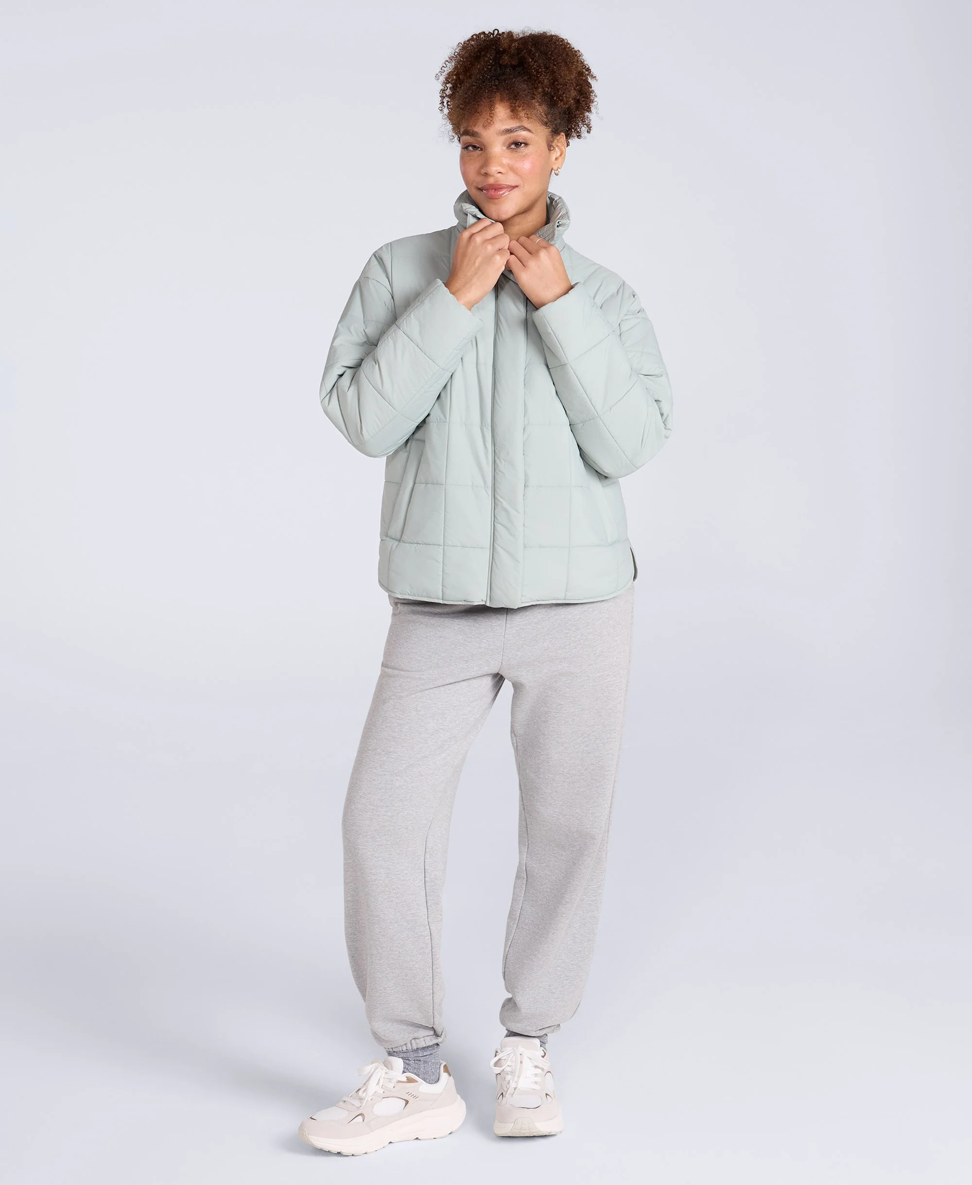 Nina Womens Grid Quilt Padded Jacket - Mint - Image 2