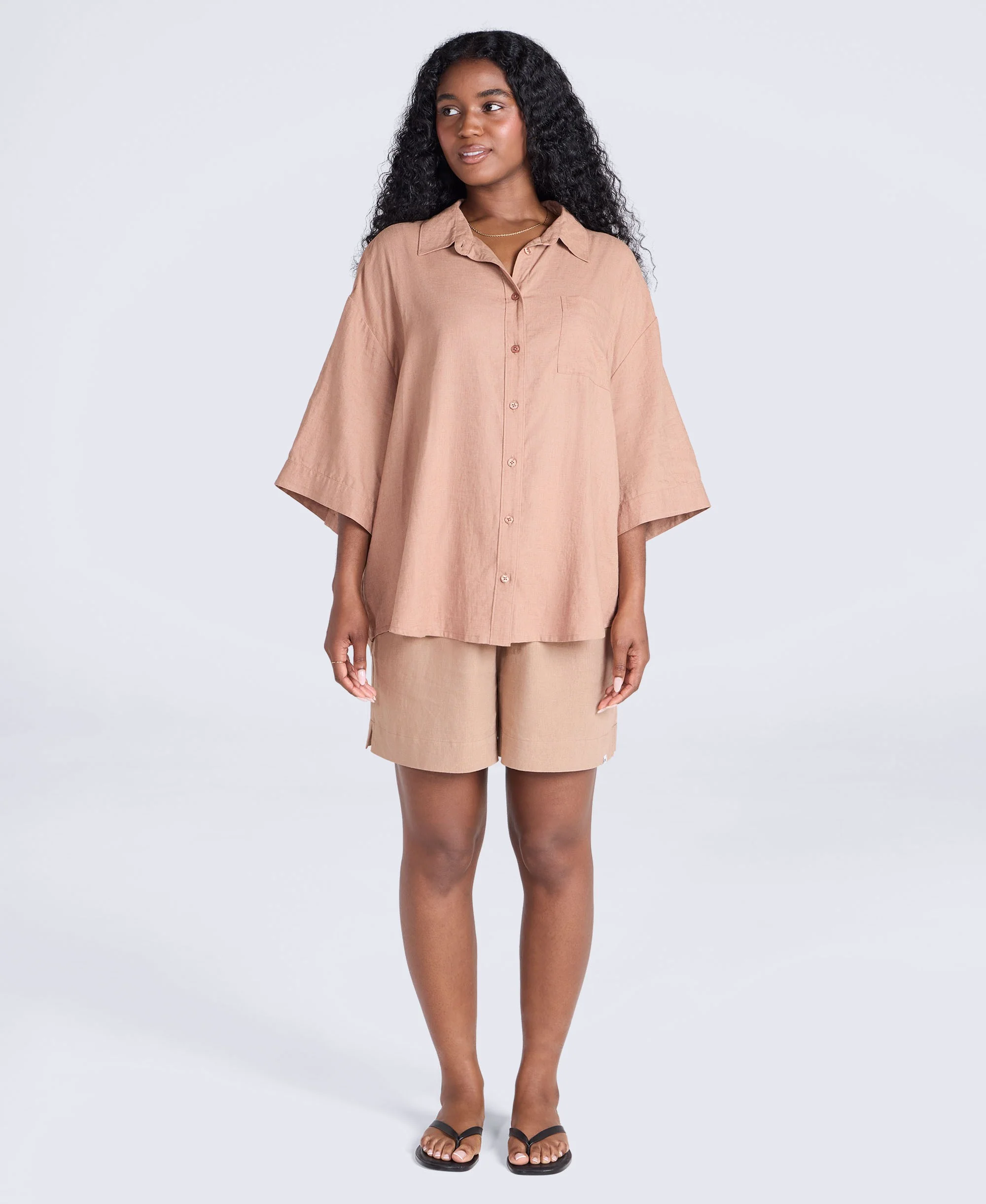 Nova Womens Linen Shirt - Brown - Image 3
