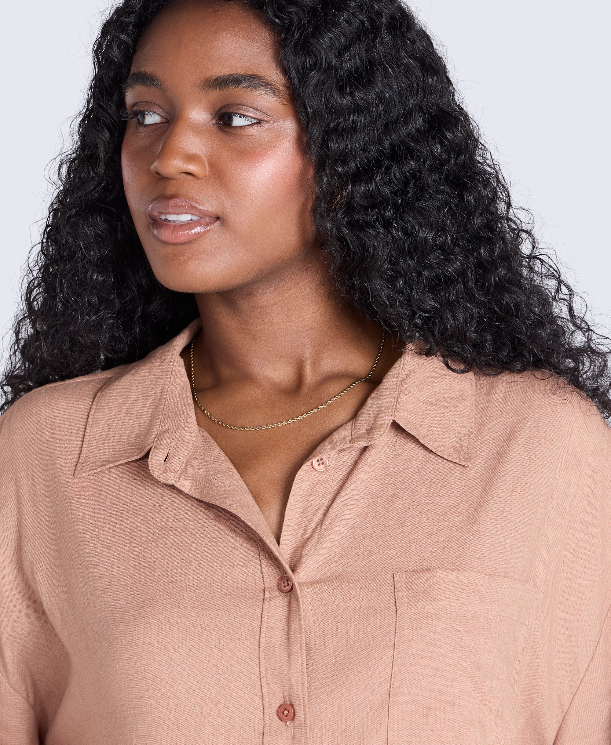 Nova Womens Linen Shirt - Brown - Image 4