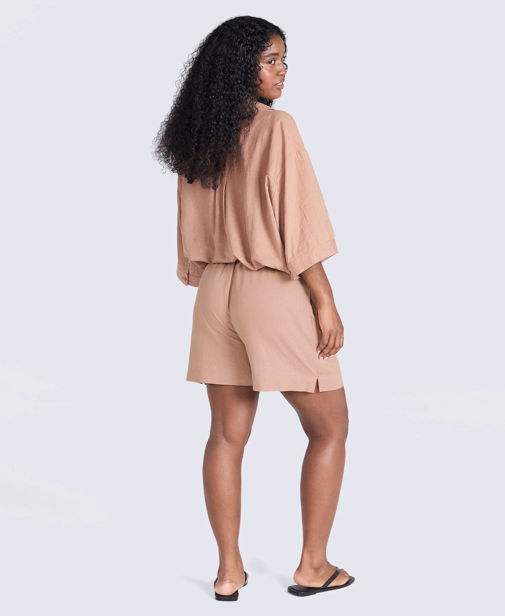 Nova Womens Linen Shorts - Brown - Image 4