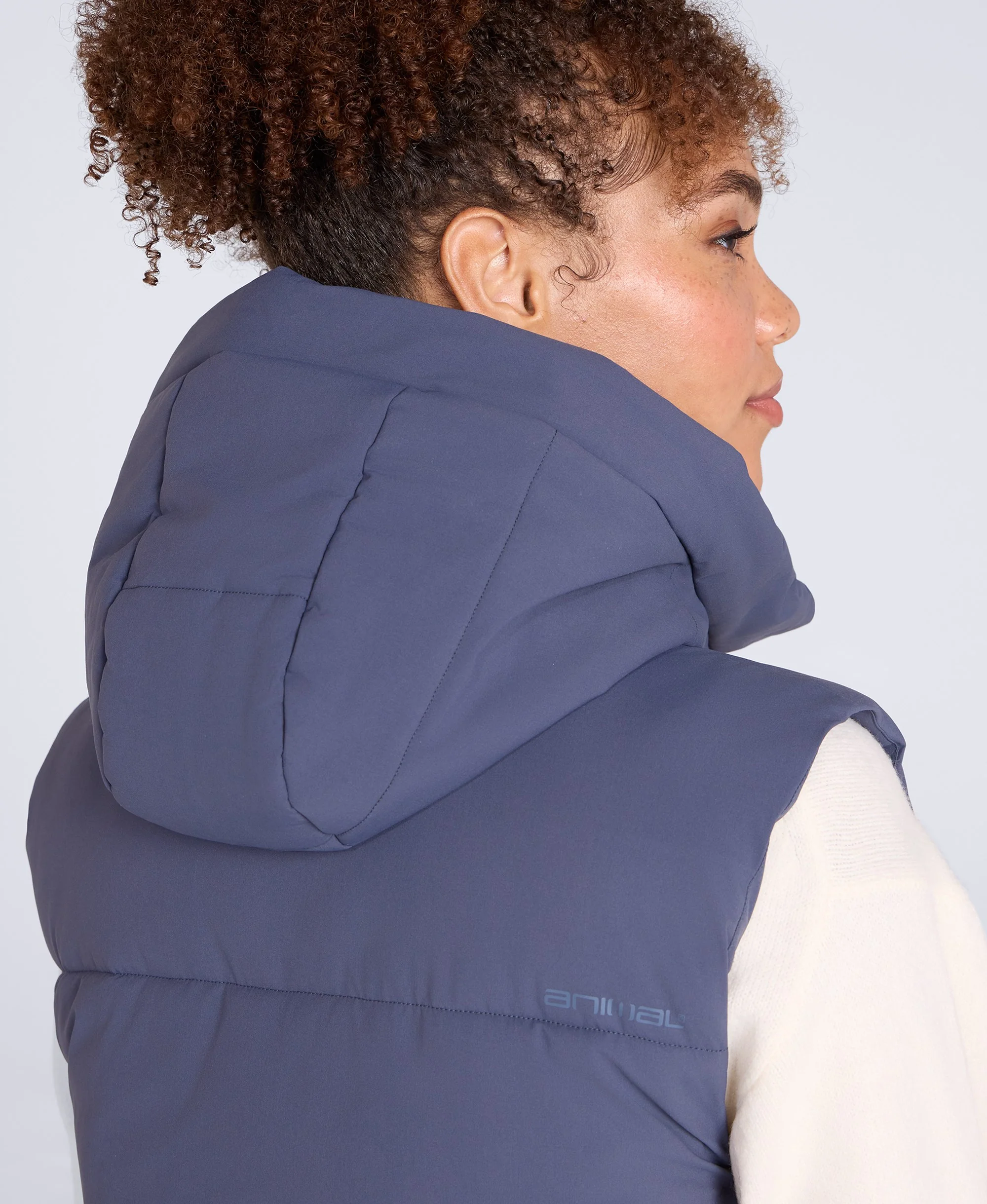 Oslo Womens Padded Gilet With Hood - Blue - Image 3