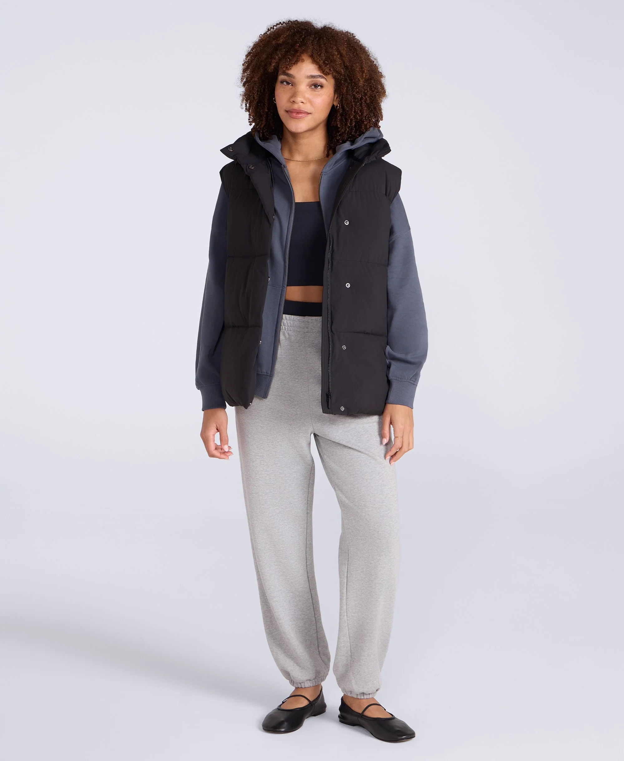 Oslo Womens Padded Gilet With Hood - Jet Black - Image 2