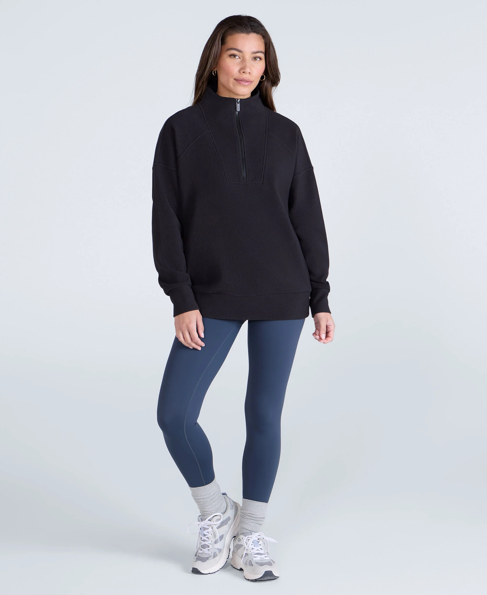 Ottoman Womens Half Zip Sweatshirt - Black - Image 2