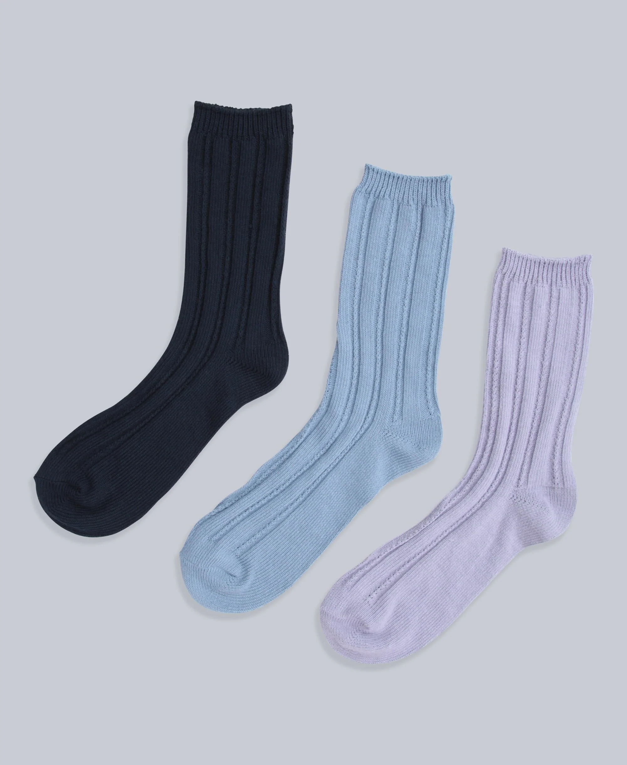 Willow Womens Twisted Ribbed Socks- 3 Pack - Navy