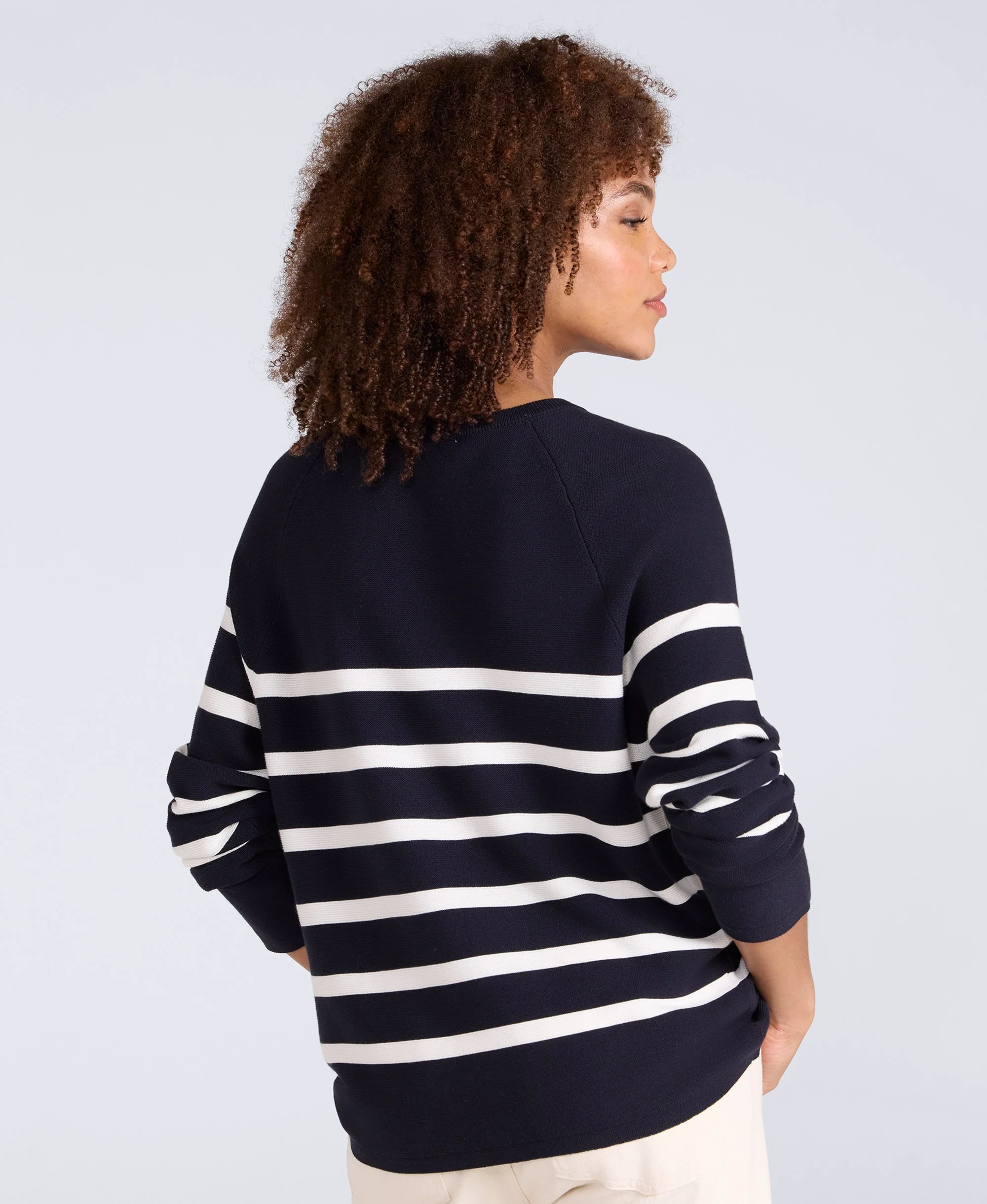 Womens Cotton Textured Jumper - Navy - Image 3