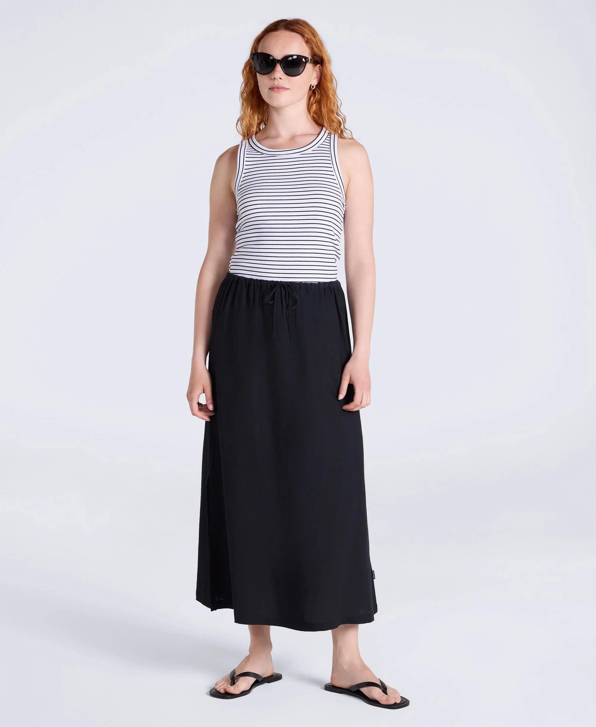 Womens Linen Blend Midi Skirt - Black - Image 2