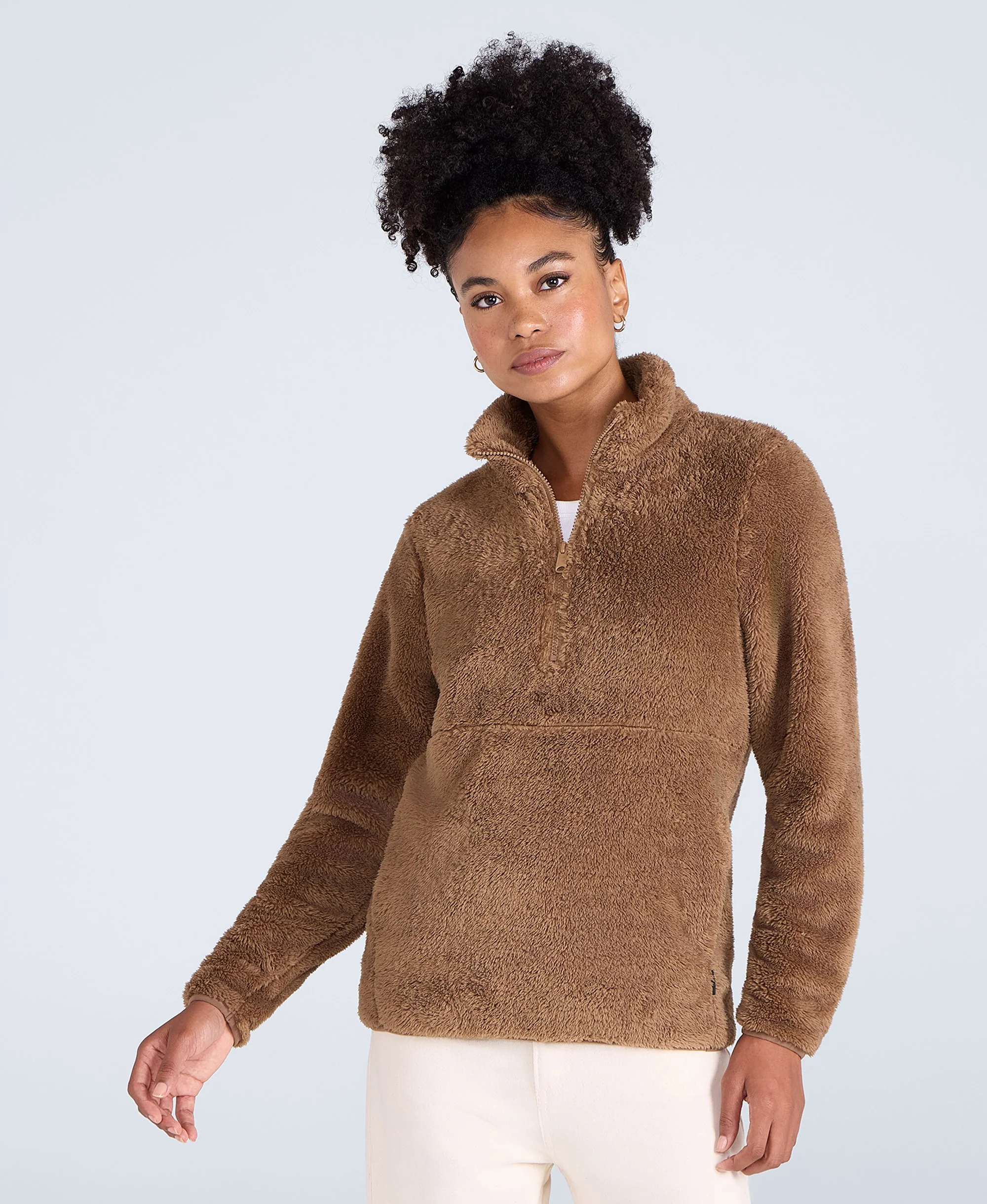 Teddy Womens Half Zip Fleece - Tan - Image 3