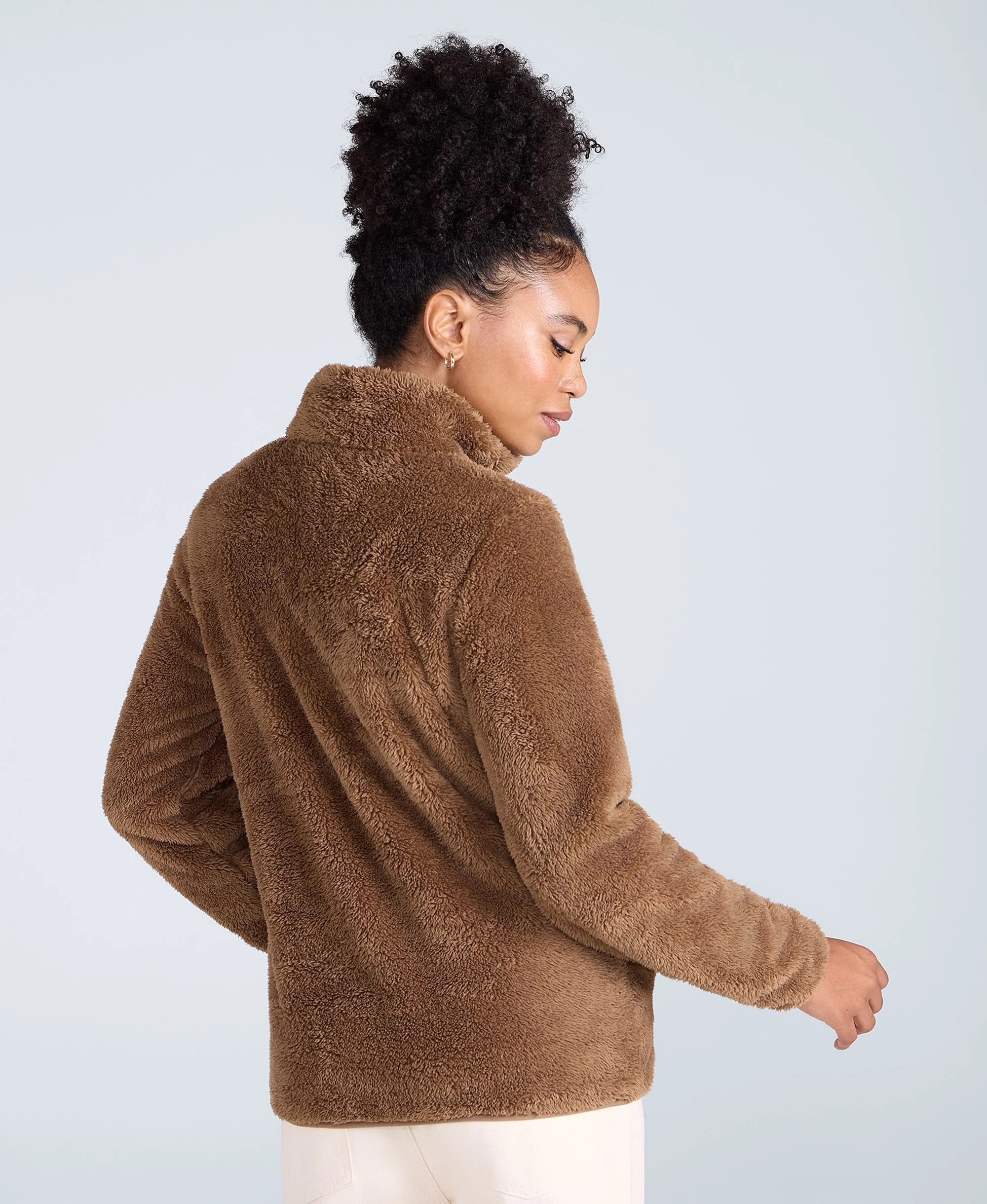 Teddy Womens Half Zip Fleece - Tan - Image 4